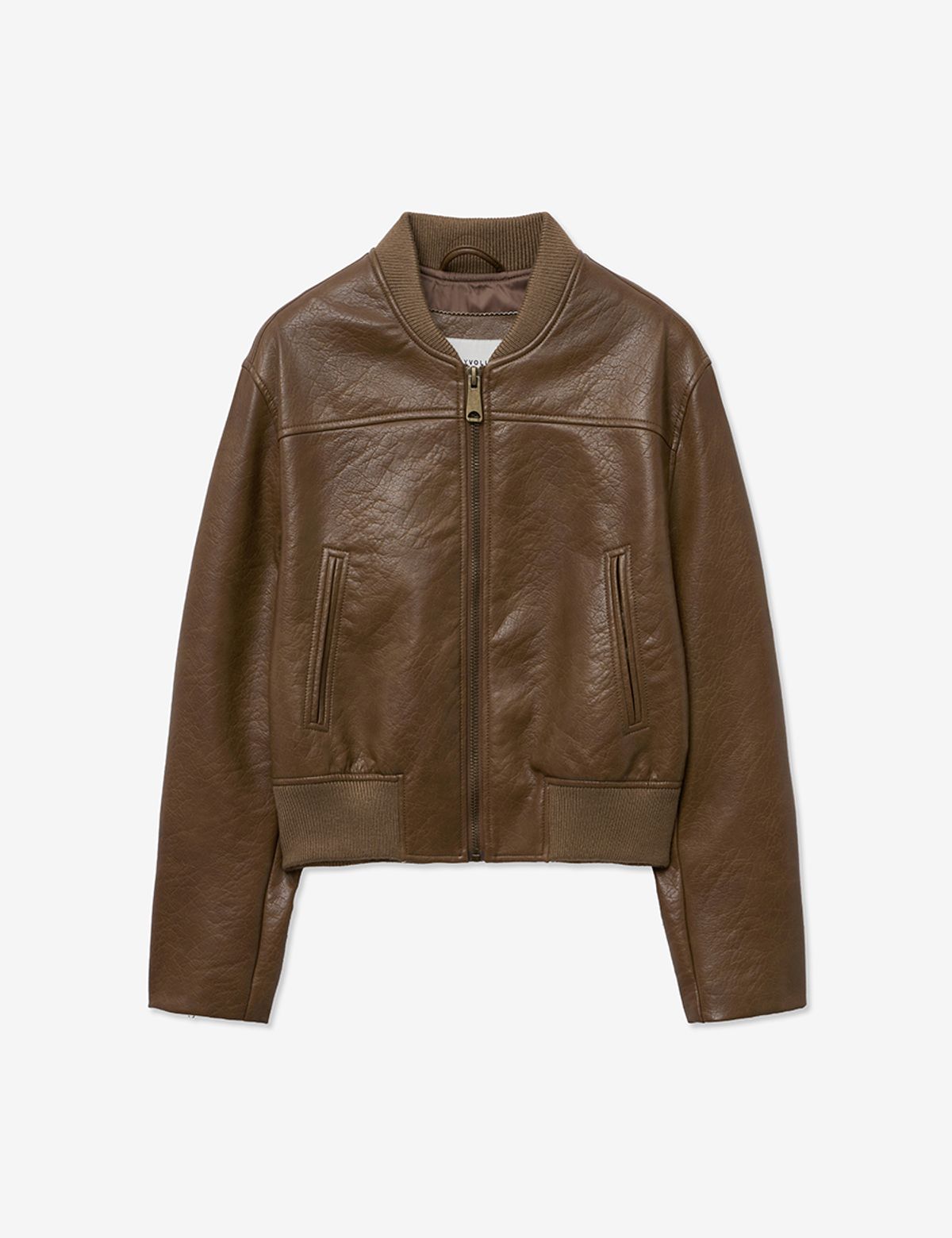 레이디 볼륨(LADY VOLUME) BASIC SINGLE CROP LEATHER BLOUSON_CAMEL