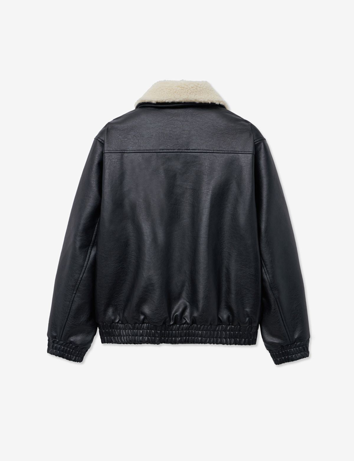 레이디 볼륨(LADY VOLUME) SHEARING WASHING LEATHER PADDING JUMPER_BLACK