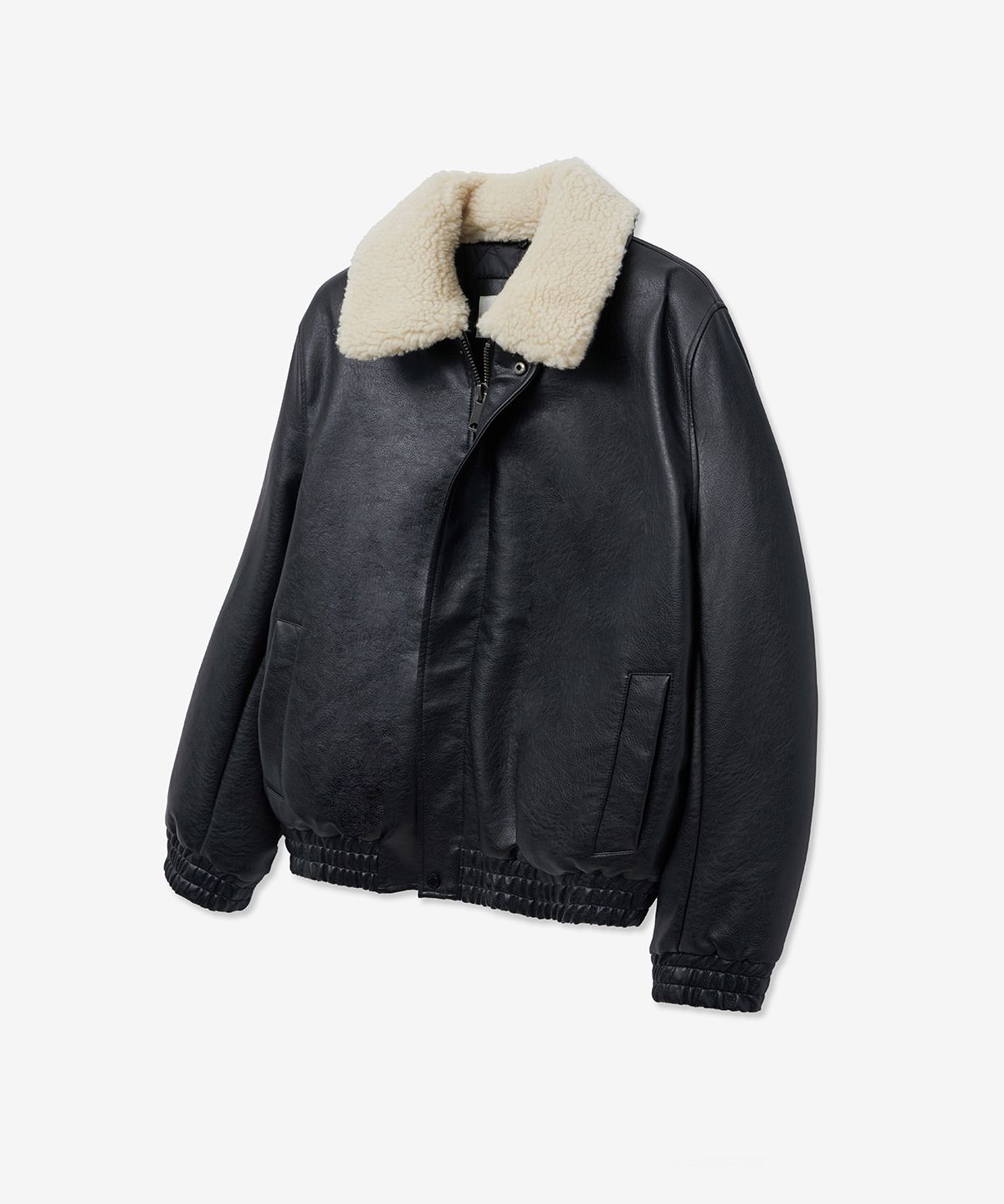레이디 볼륨(LADY VOLUME) SHEARING WASHING LEATHER PADDING JUMPER_BLACK