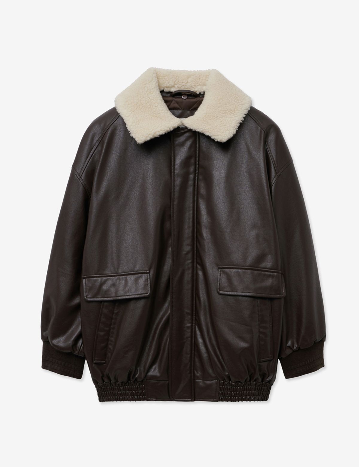 레이디 볼륨(LADY VOLUME) SHEARING VINTAGE WASHED LEATHER PADDING JUMPER_BROWN
