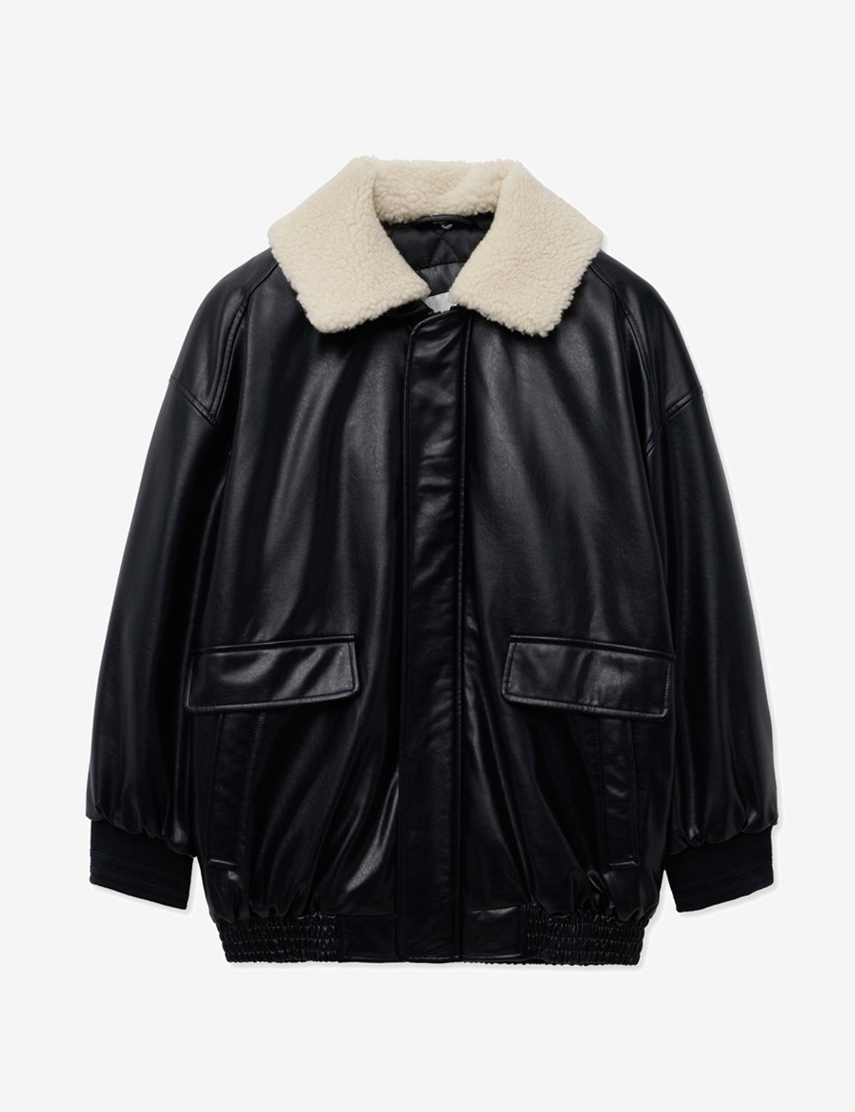 레이디 볼륨(LADY VOLUME) SHEARING VINTAGE WASHED LEATHER PADDING JUMPER_BLACK