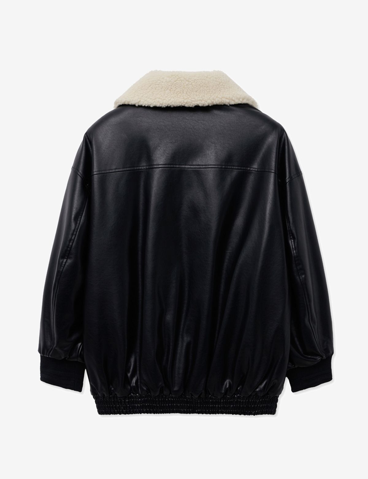 레이디 볼륨(LADY VOLUME) SHEARING VINTAGE WASHED LEATHER PADDING JUMPER_BLACK