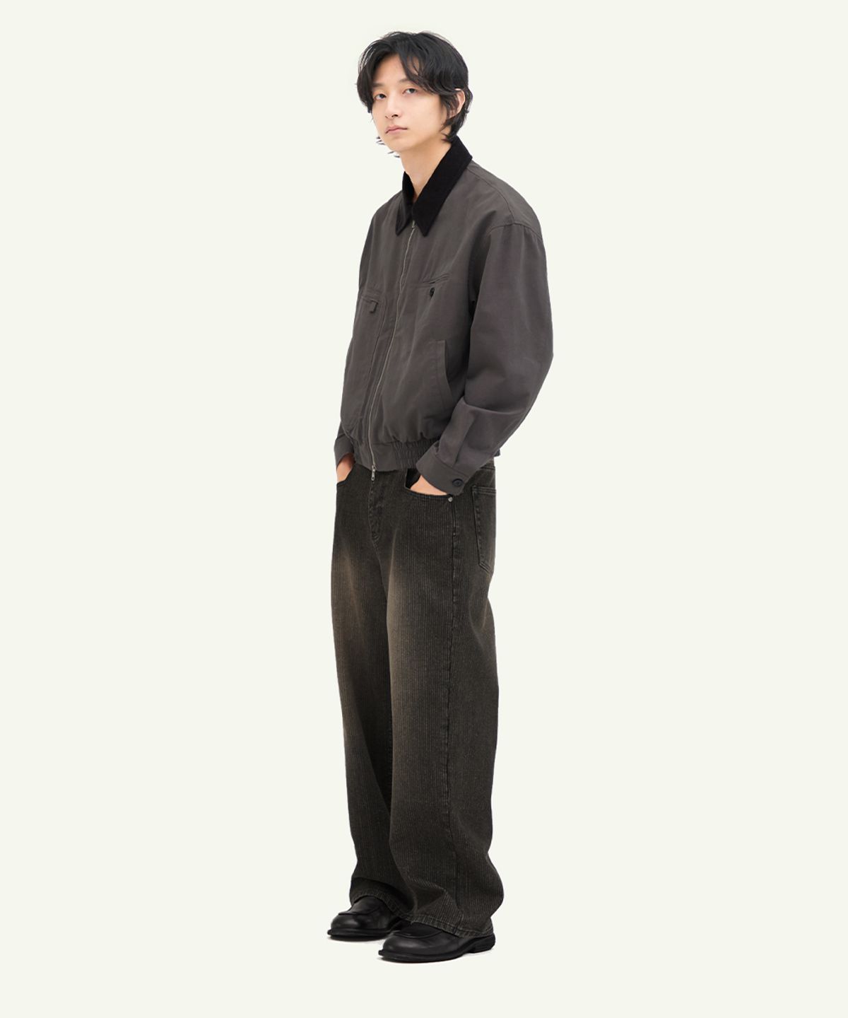 인템포무드(INTEMPOMOOD) 슬라이서 슬럽 데님 팬츠_블랙