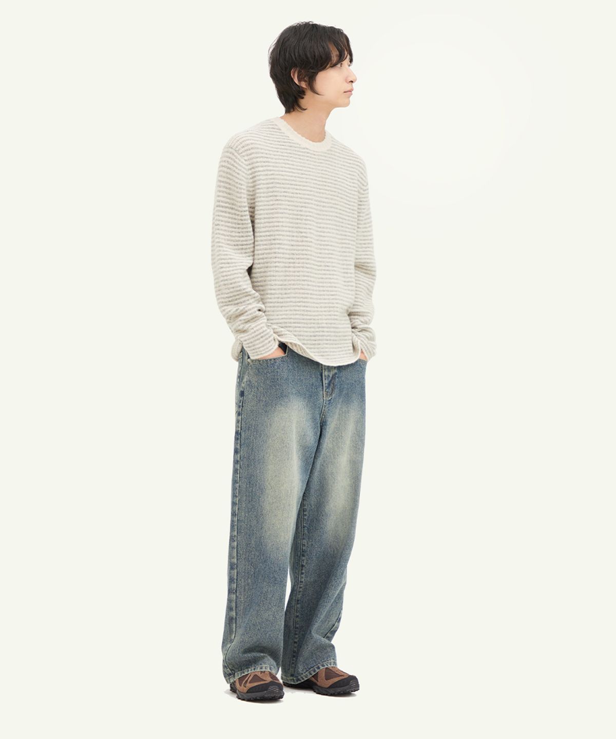 인템포무드(INTEMPOMOOD) 슬라이서 슬럽 데님 팬츠_블랙