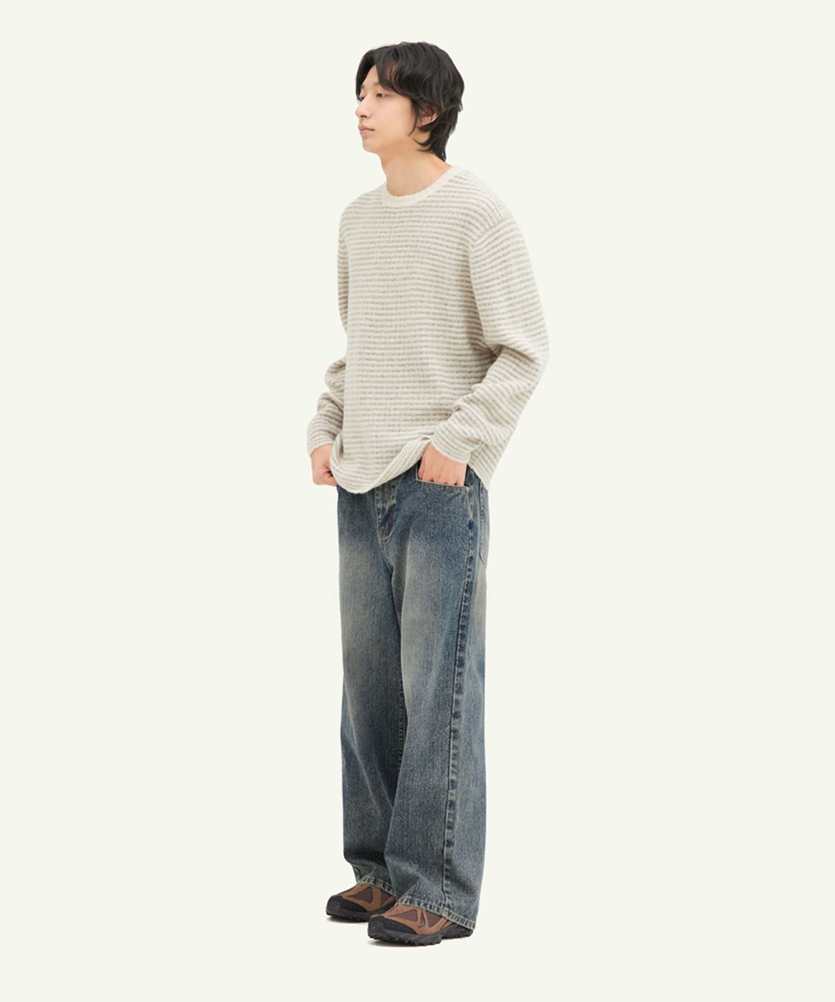 인템포무드(INTEMPOMOOD) 슬라이서 슬럽 데님 팬츠_블루