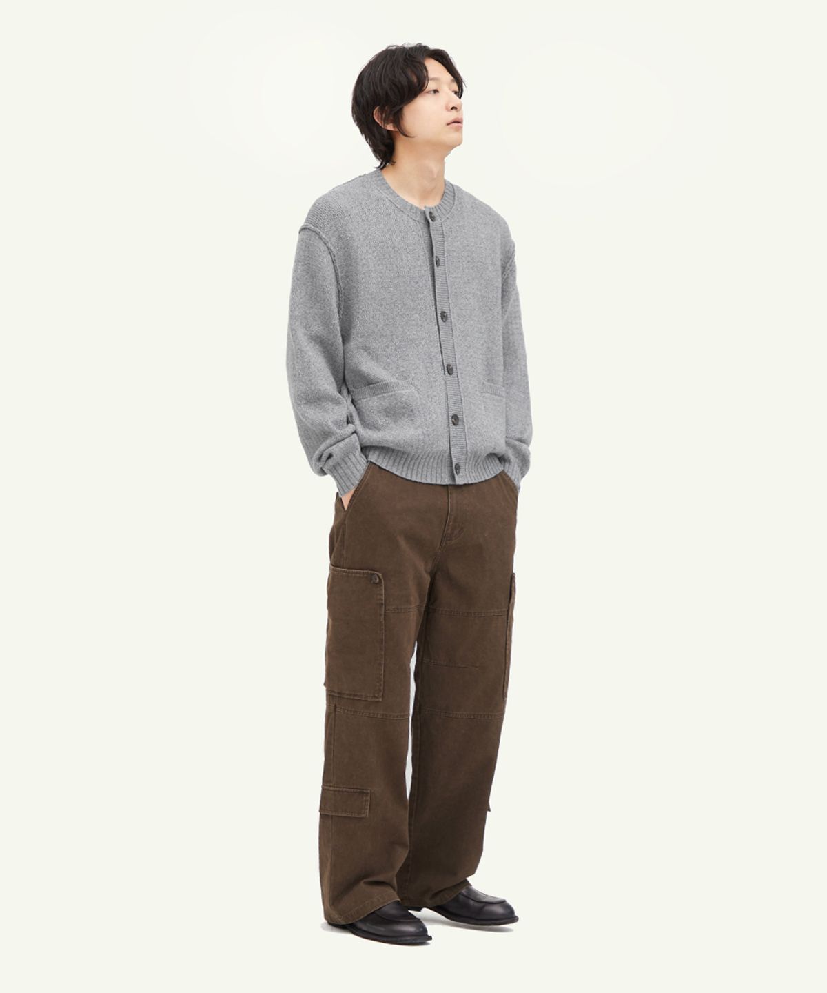 인템포무드(INTEMPOMOOD) 코티지 라운드 넥 카디건_그레이