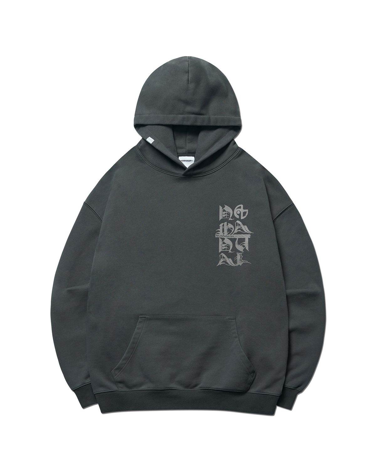 노매뉴얼(NOMANUAL) BLACK LETTER HOODIE - CHARCOAL
