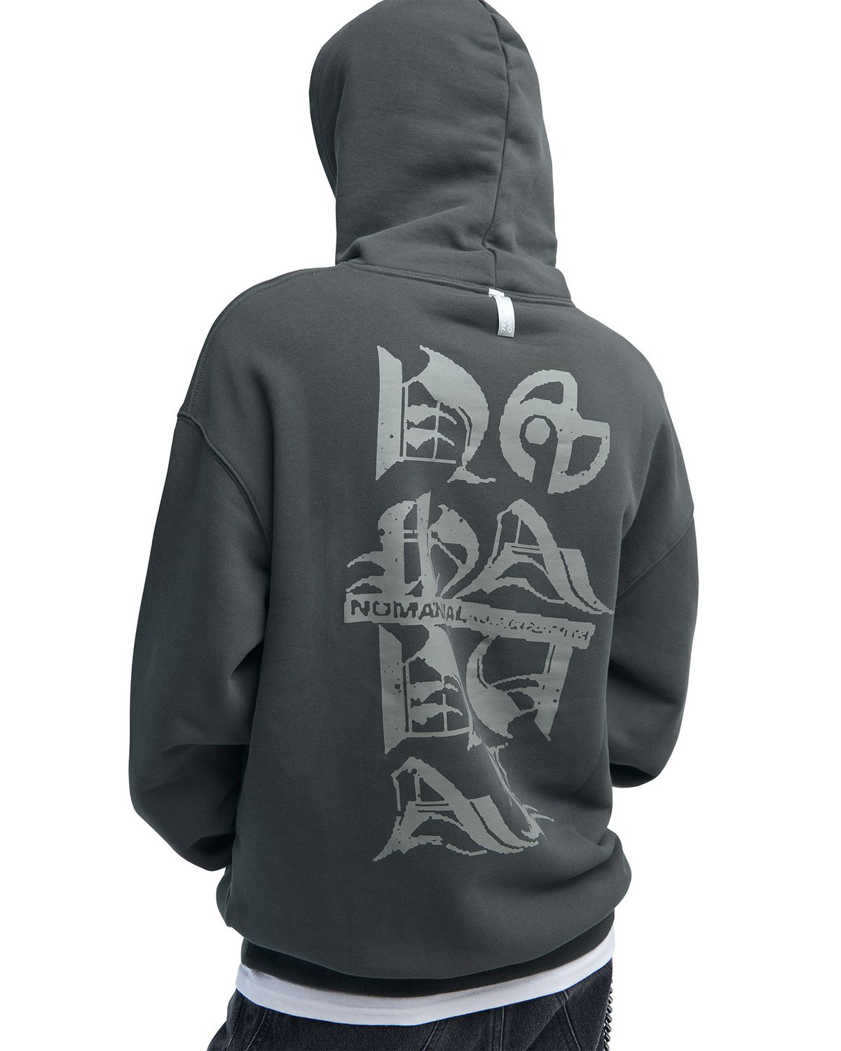 노매뉴얼(NOMANUAL) BLACK LETTER HOODIE - CHARCOAL
