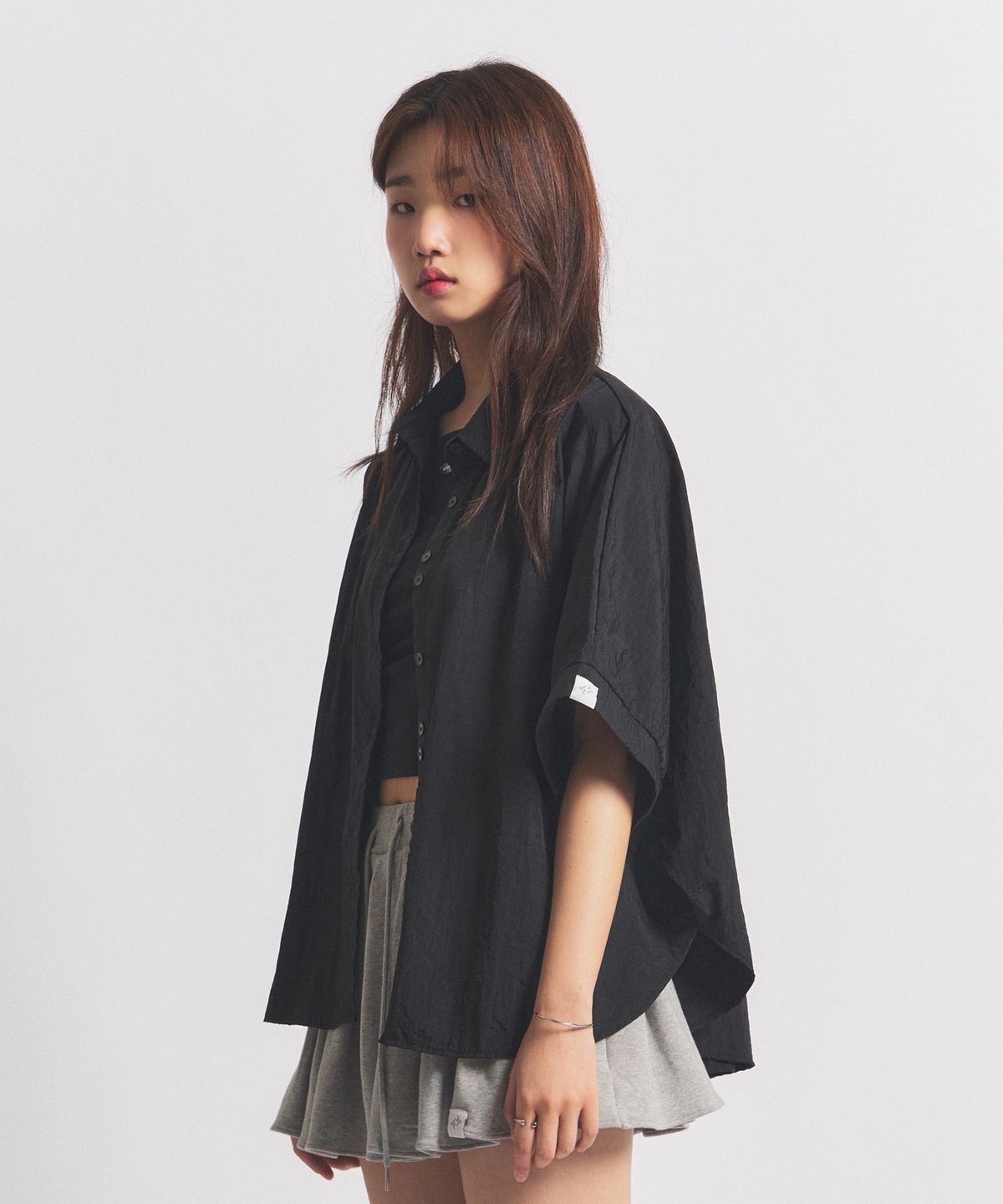 닐라이즈(NEALIZE) Nylon Oversized Shirt Black