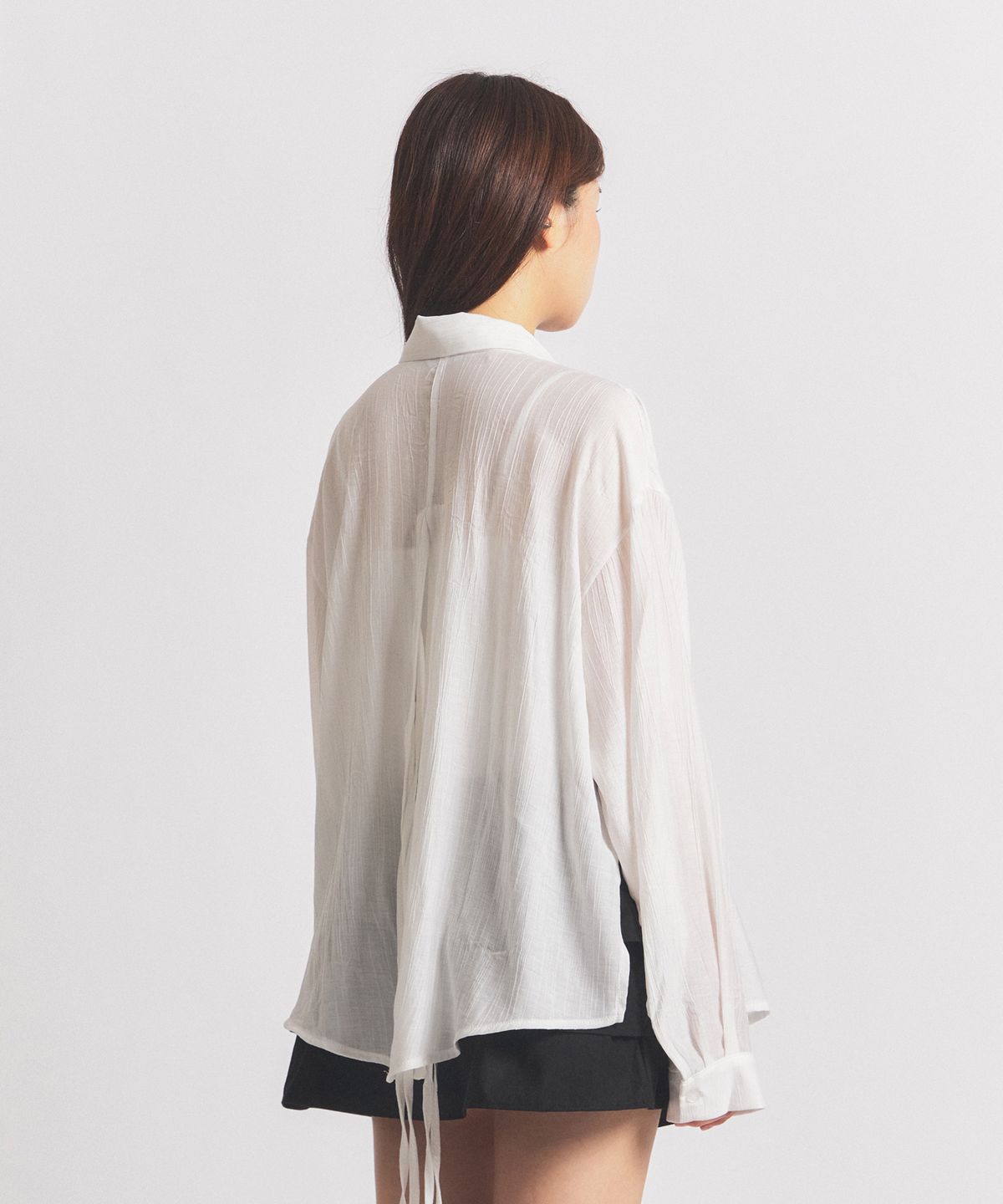 닐라이즈(NEALIZE) Ribbon Oversized See-through Shirt White