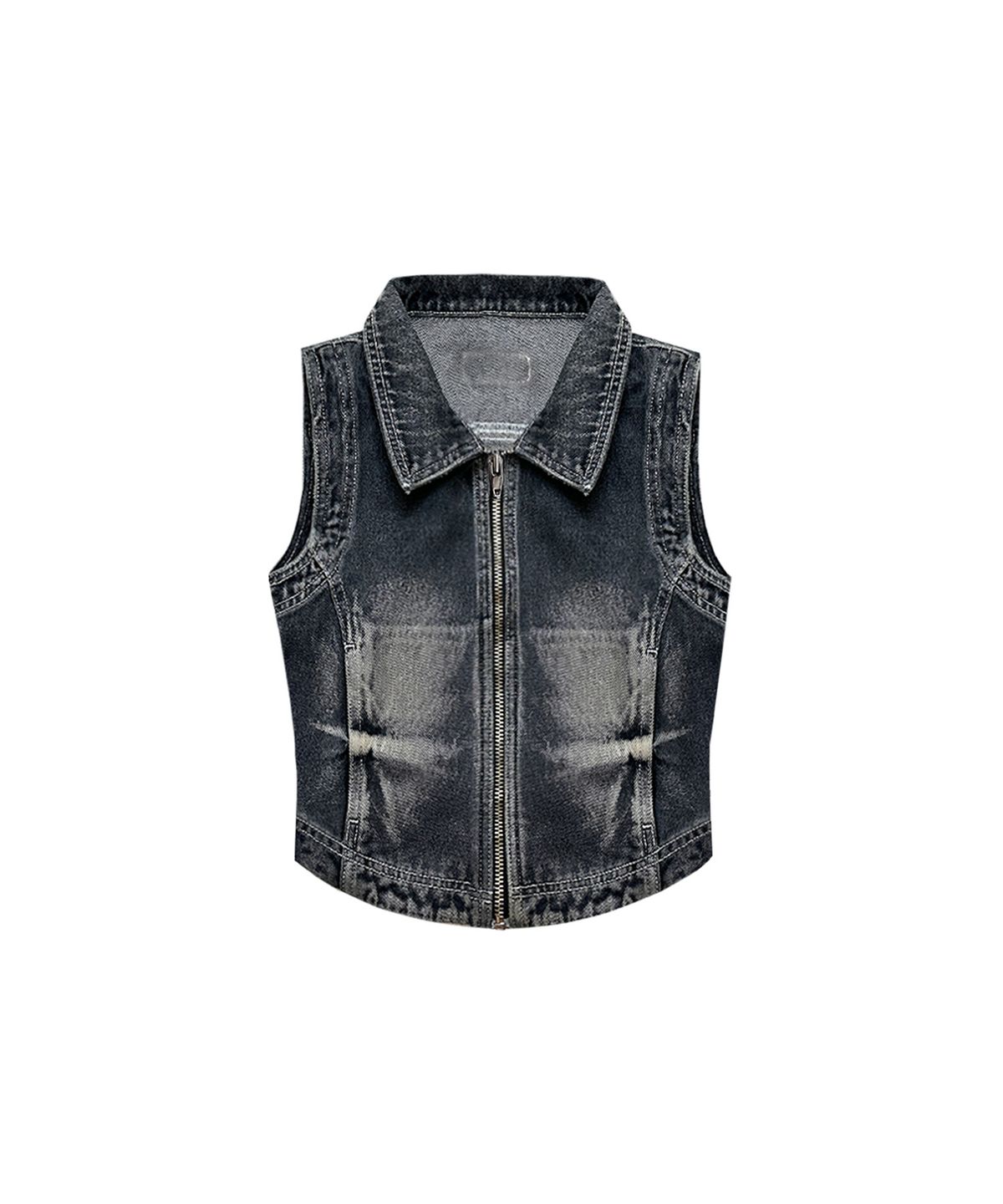 비엘알(BLR) Summer Washing Biker Denim Zip-up Vest Blue
