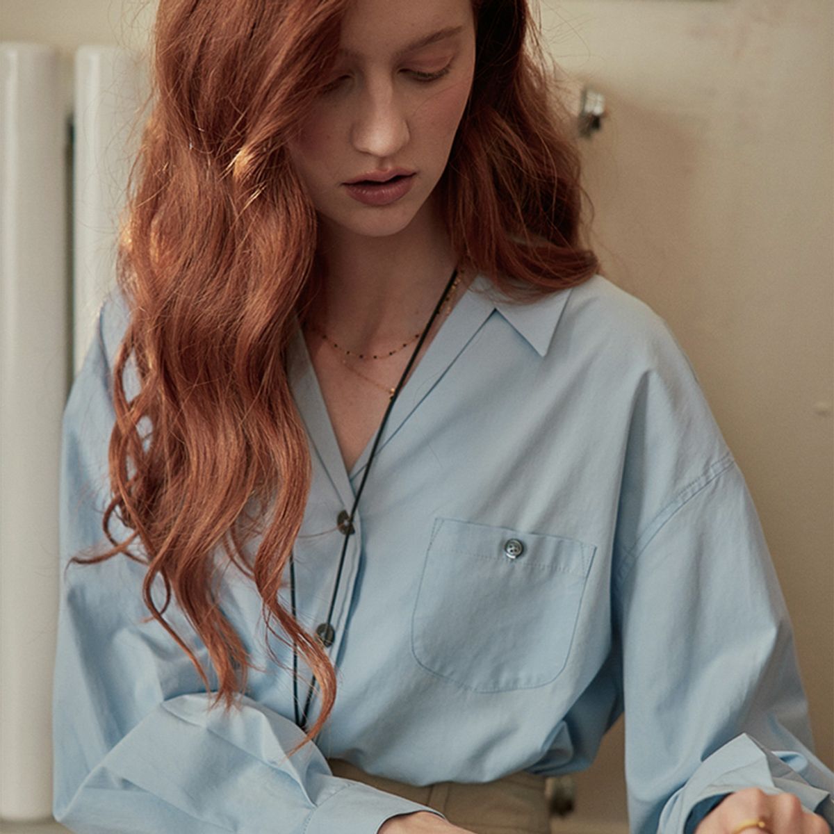 프라우드 마리(PROUD MARY) PM_V-neck collar pocket shirt