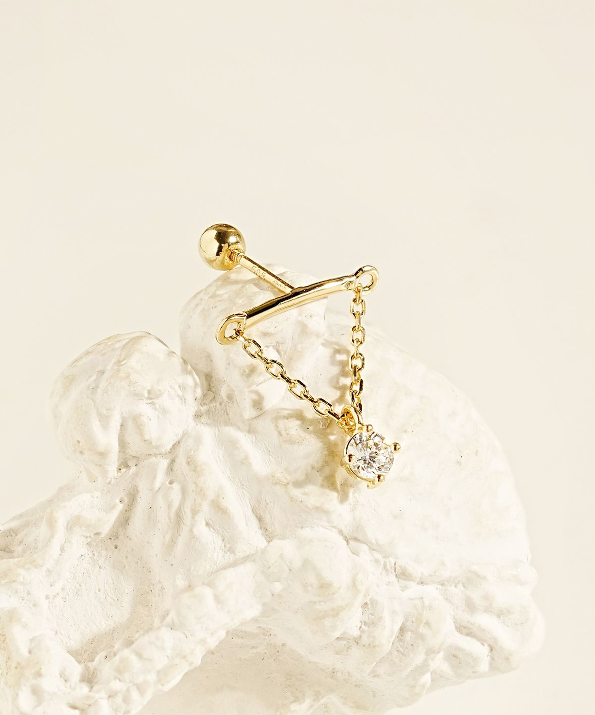 미니멀피어싱(MINIMALPIERCING) 14K 모이사나이트 다이아 히든 헬릭스 드롭 큐빅 피어싱 귀걸이 1부