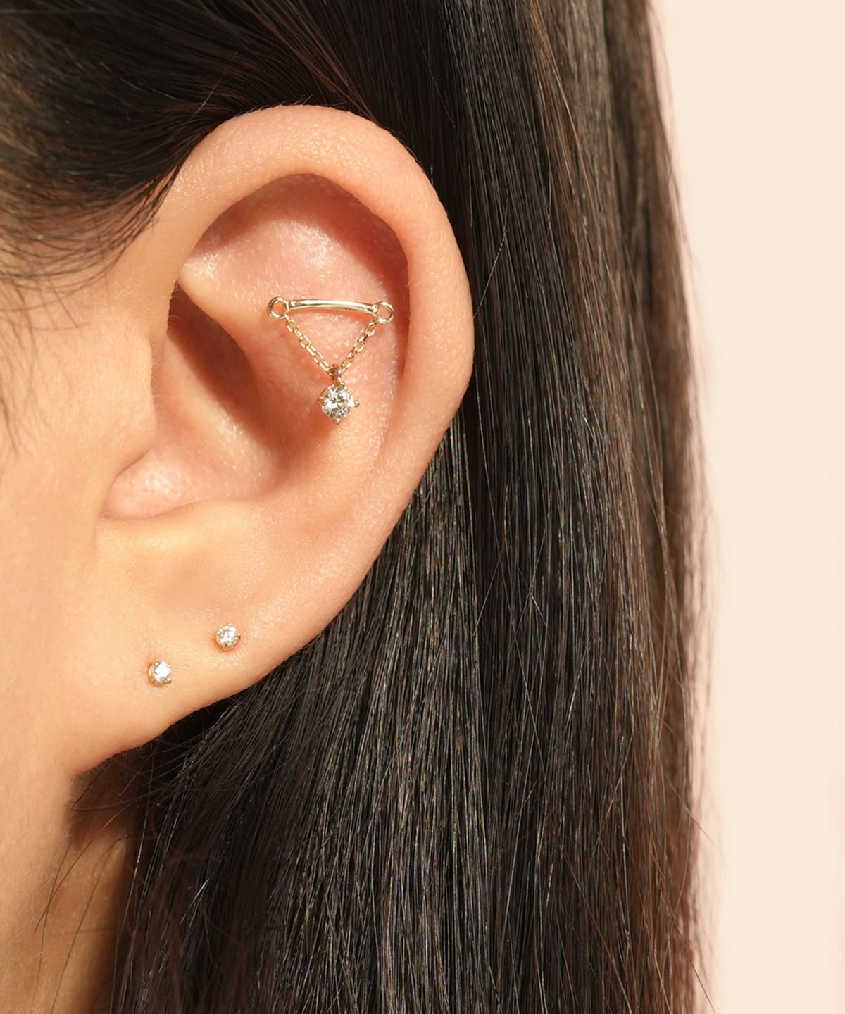미니멀피어싱(MINIMALPIERCING) 14K 모이사나이트 다이아 히든 헬릭스 드롭 큐빅 피어싱 귀걸이 1부
