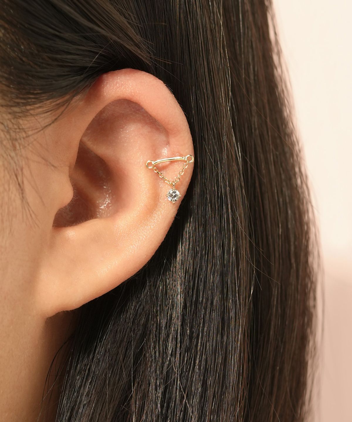 미니멀피어싱(MINIMALPIERCING) 14K 모이사나이트 다이아 히든 헬릭스 드롭 큐빅 피어싱 귀걸이 1부
