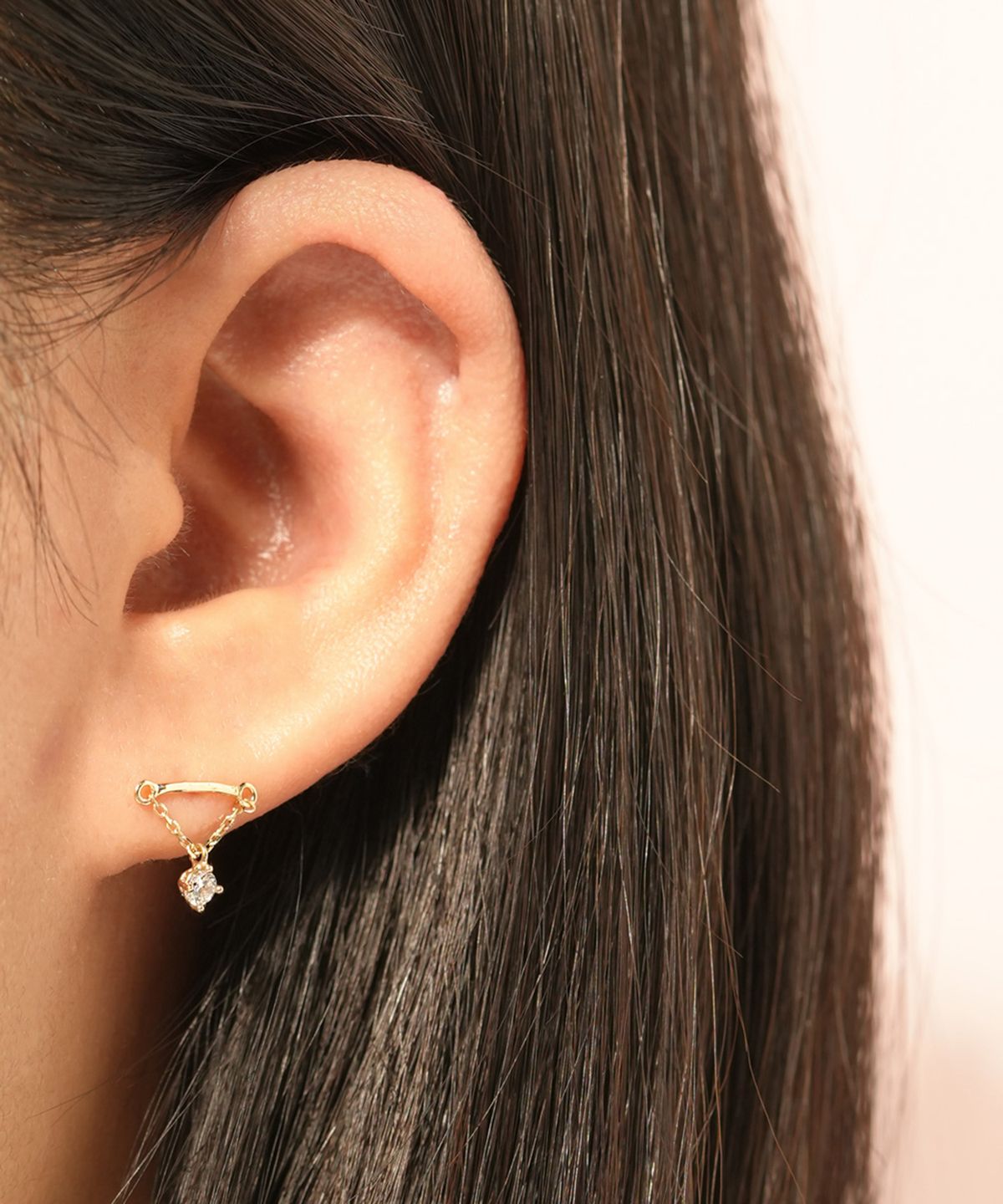 미니멀피어싱(MINIMALPIERCING) 14K 모이사나이트 다이아 히든 헬릭스 드롭 큐빅 피어싱 귀걸이 1부
