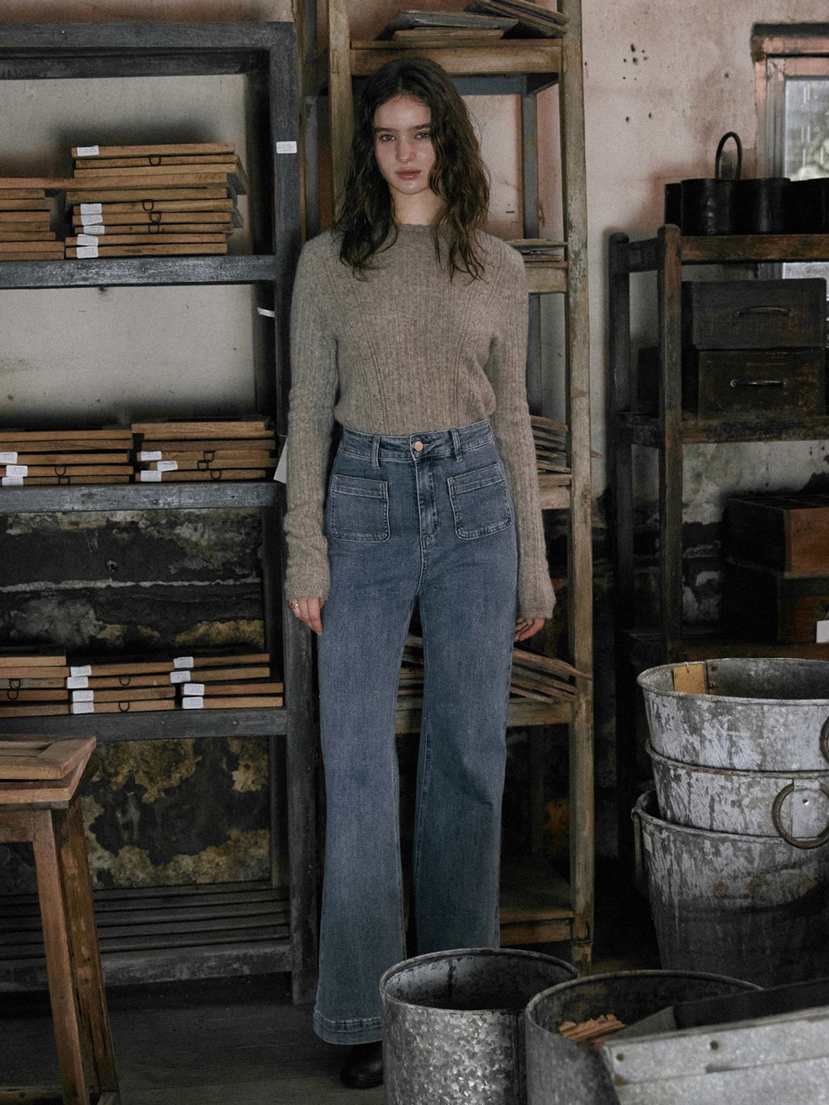 르니나(LENINA) BETH woolen wave neck knit_BEIGE