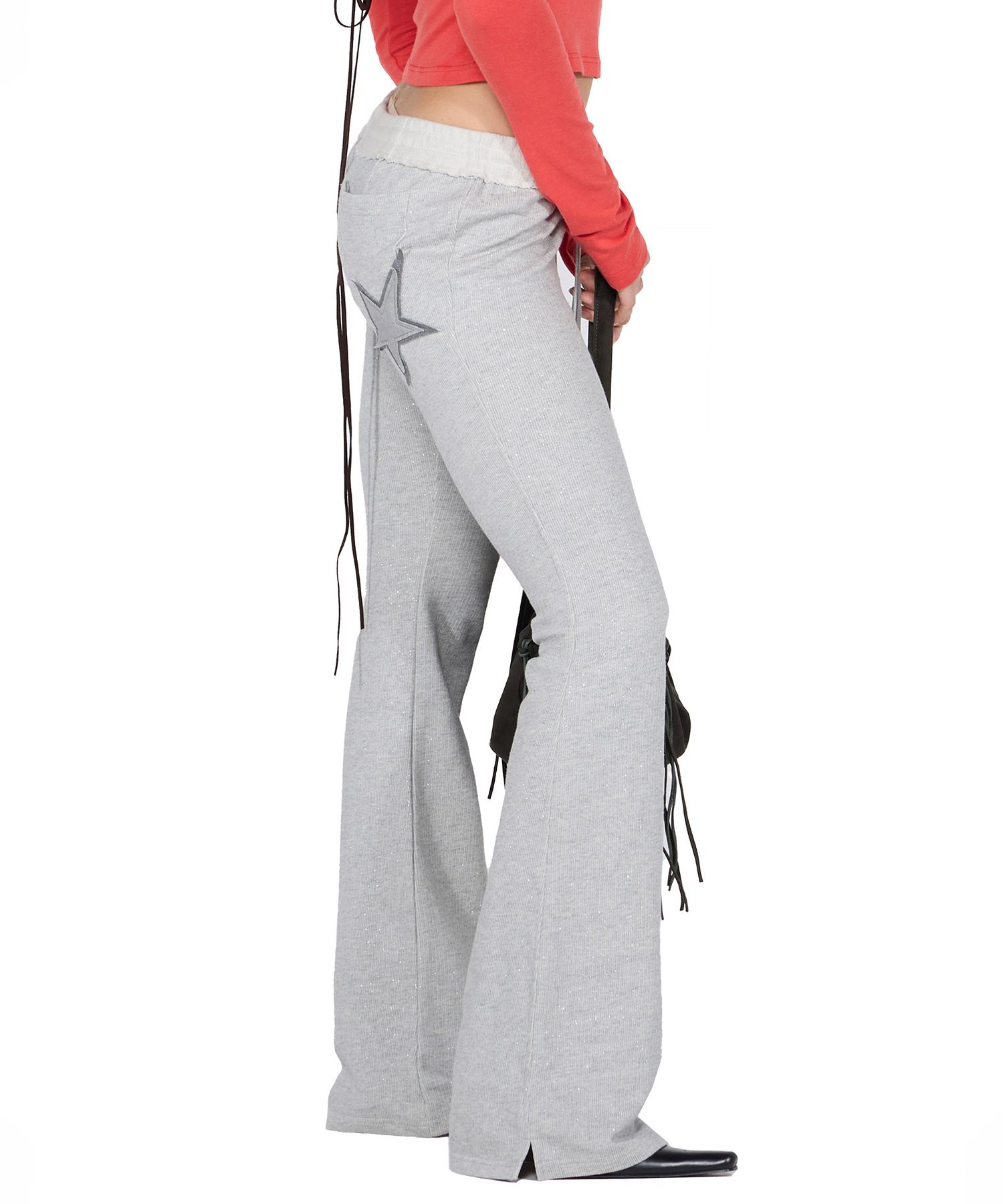 MUSINSA | SCULPTOR Glitter Boots Cut Sweatpants Melange Gray