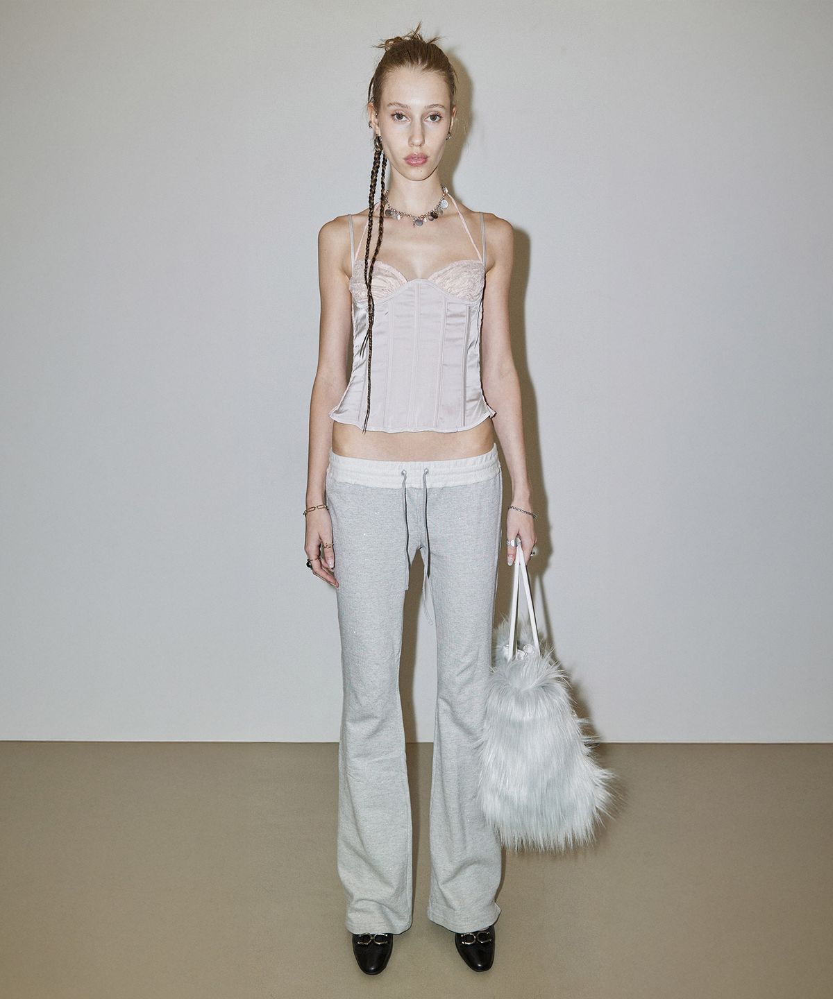 스컬프터(SCULPTOR) Glitter Boots Cut Sweatpants Melange Gray