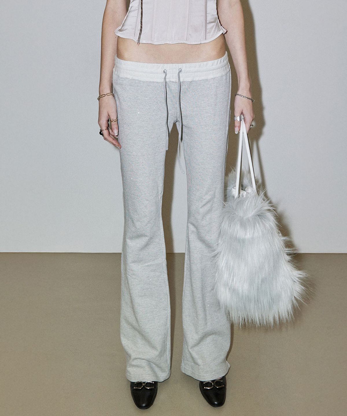 스컬프터(SCULPTOR) Glitter Boots Cut Sweatpants Melange Gray