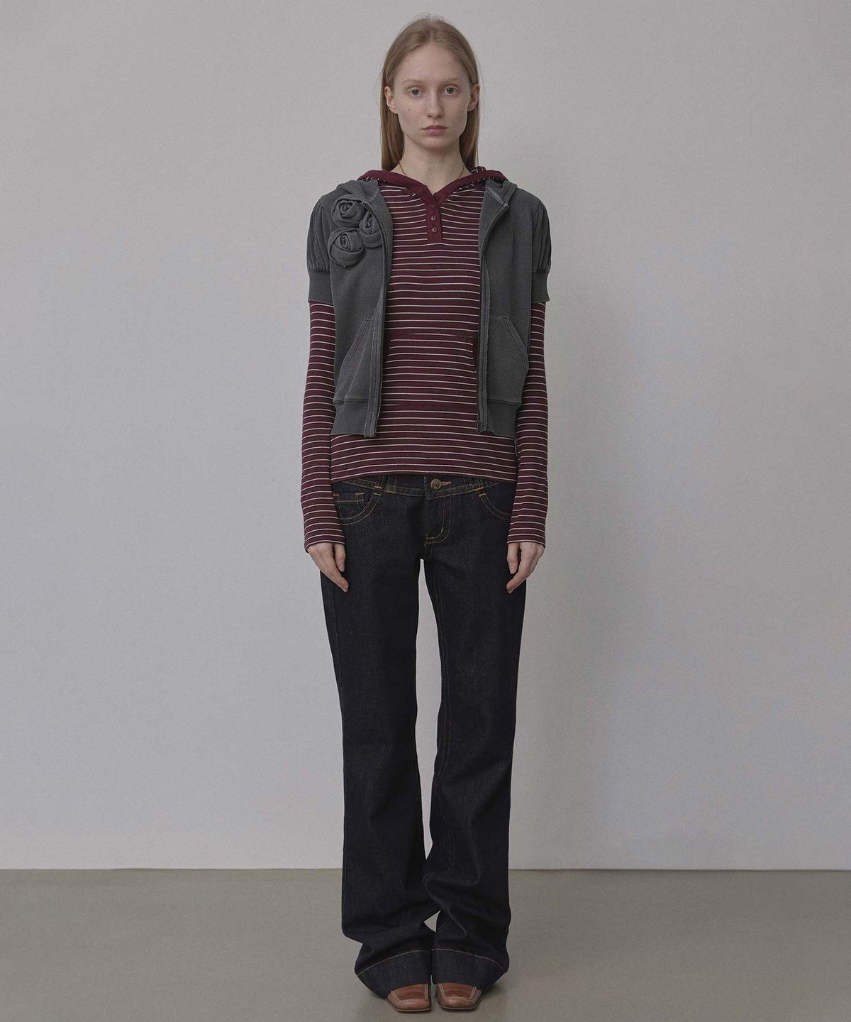 스컬프터(SCULPTOR) Stripe Hoodie Tee Burgundy