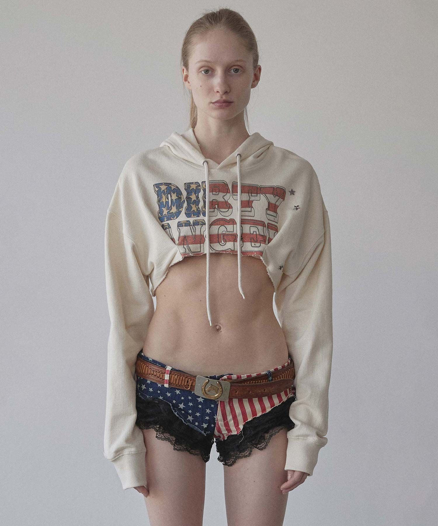トップス sculptor Glitter Flag Crop Hoodie Raw Glitter Flag Crop Hoodie Raw – Sculptor