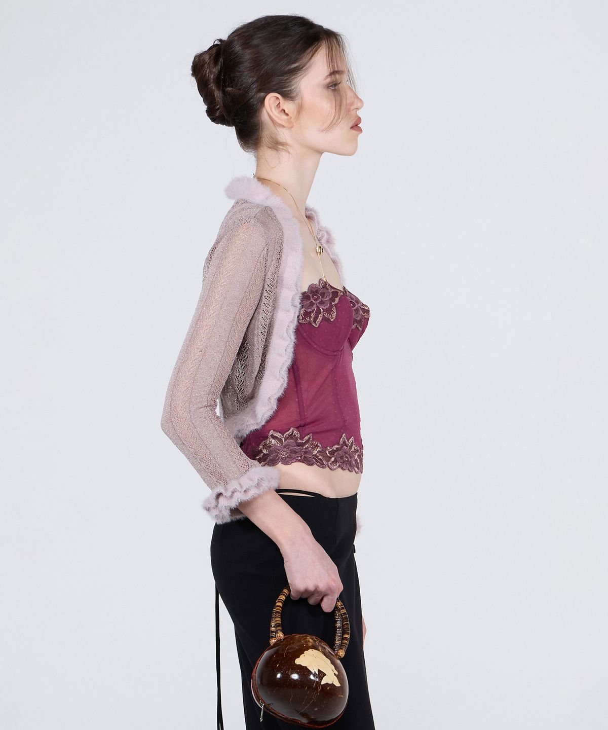 스컬프터(SCULPTOR) Fur Trimming Glitter Shrug Lavender