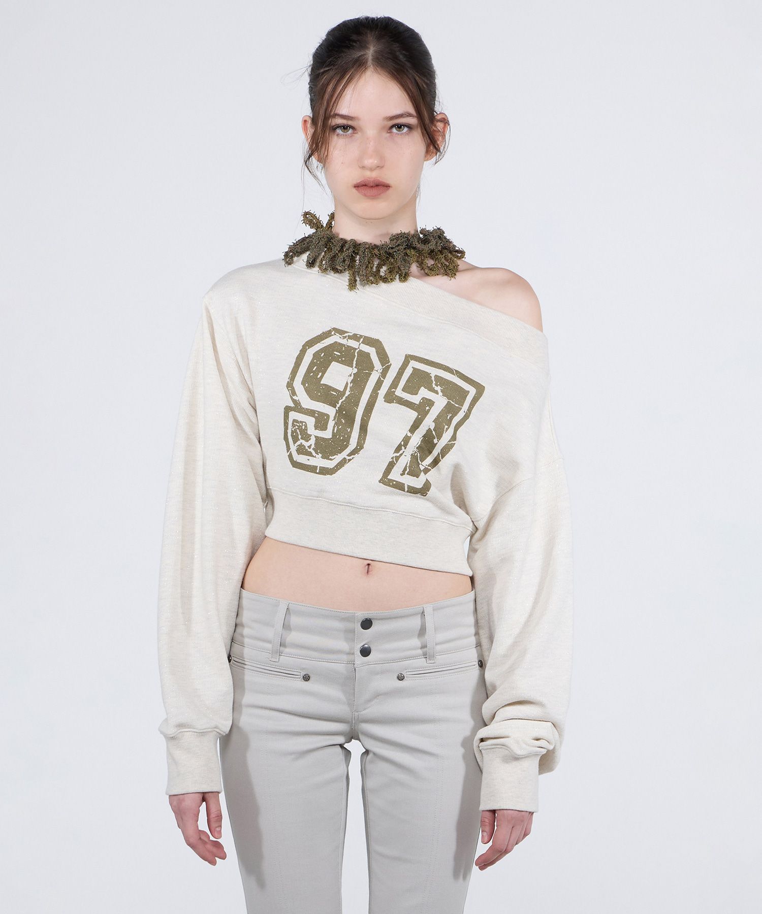 トップス SCULPTOR Off-Shoulder Cropped Sweatshirt Off-Shoulder Cropped Sweatshirt Black – Sculptor