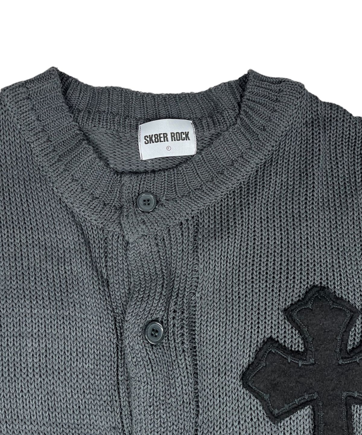 스케이터락(SK8ER ROCK) Classic Cross Destroyed Knit Cardigan ((Dark gray))
