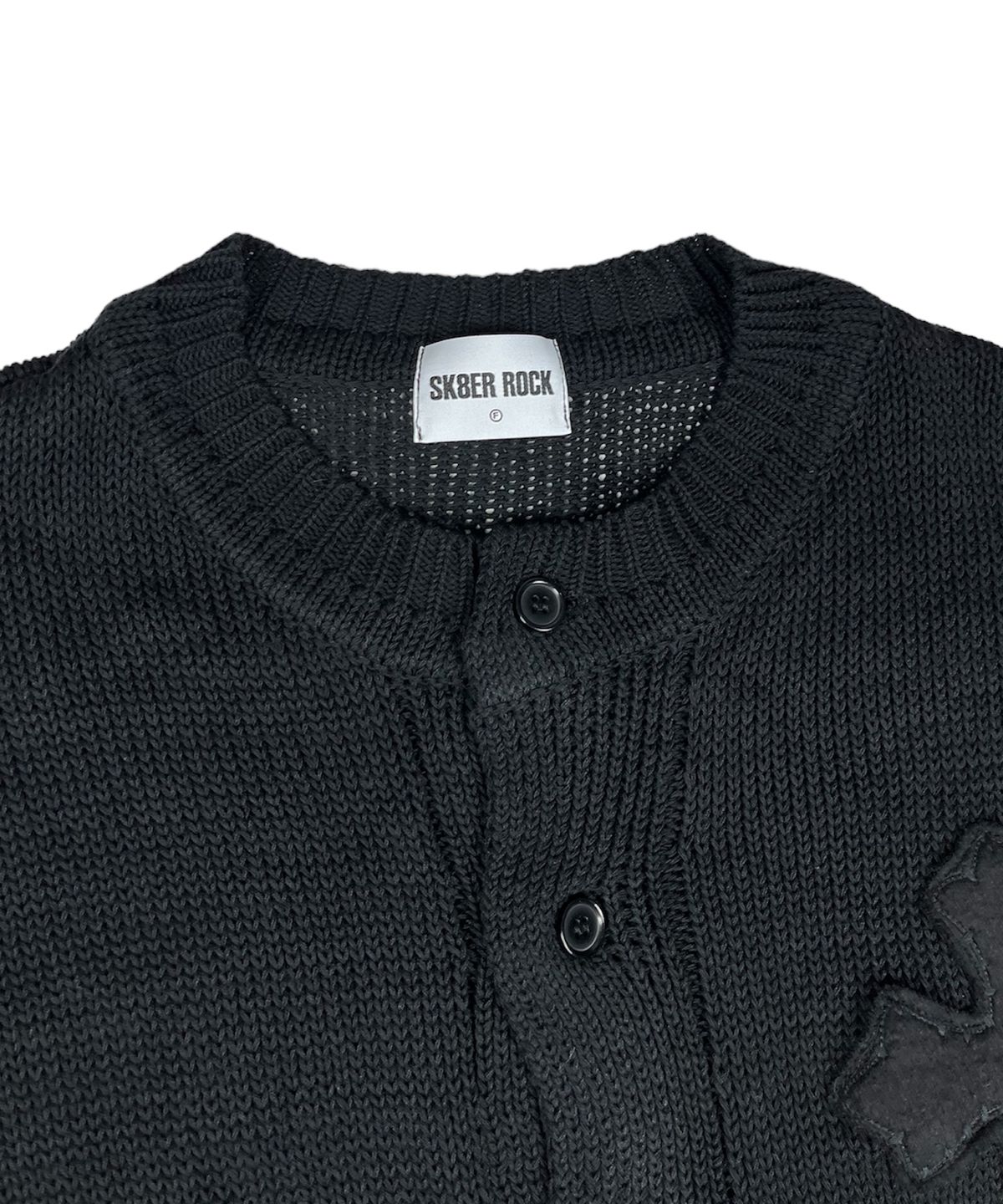 스케이터락(SK8ER ROCK) Classic Cross Destroyed Knit Cardigan ((Black))