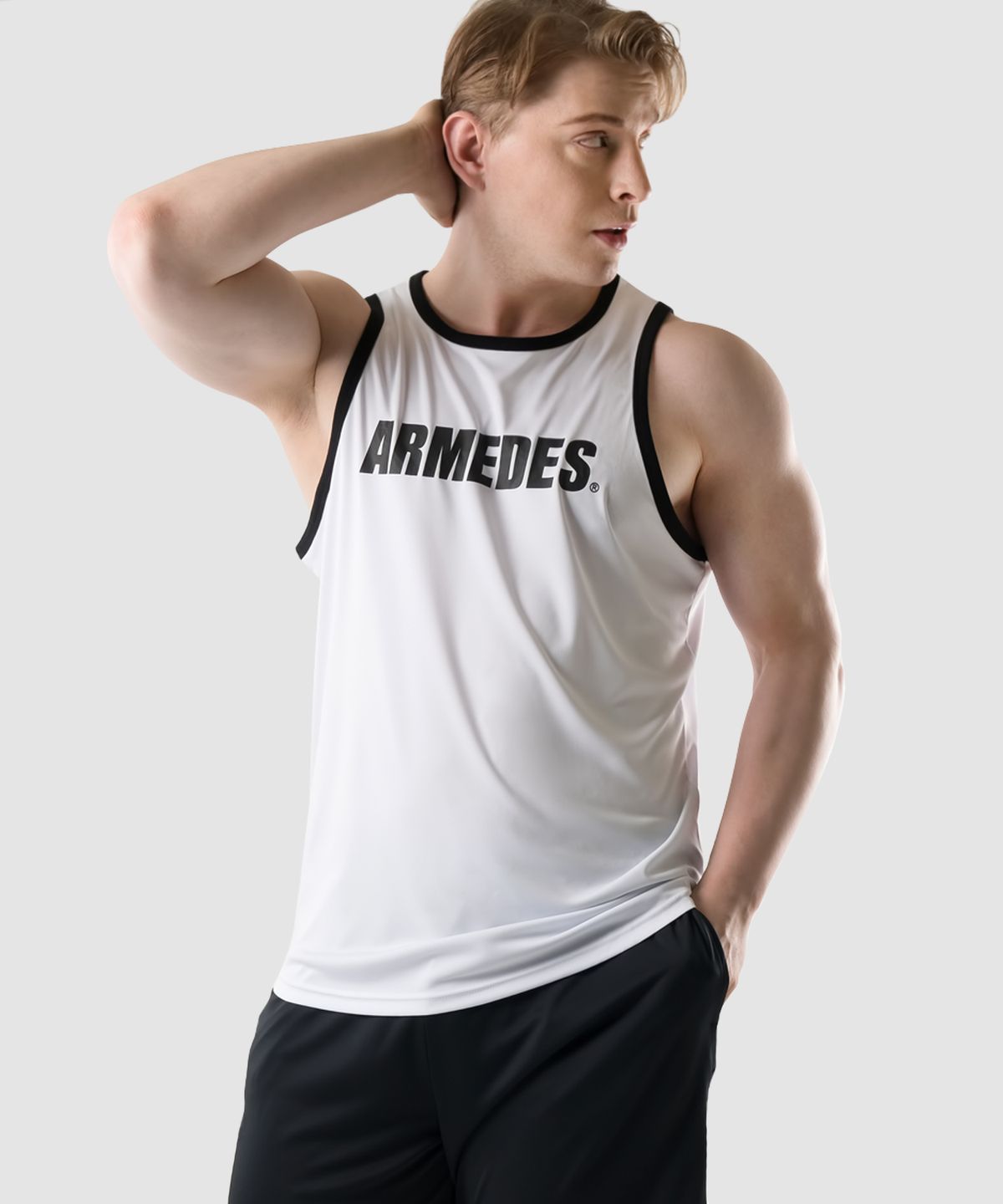 아르메데스(ARMEDES) 머슬핏 배색 남자 헬스나시 짐웨어 AR-114