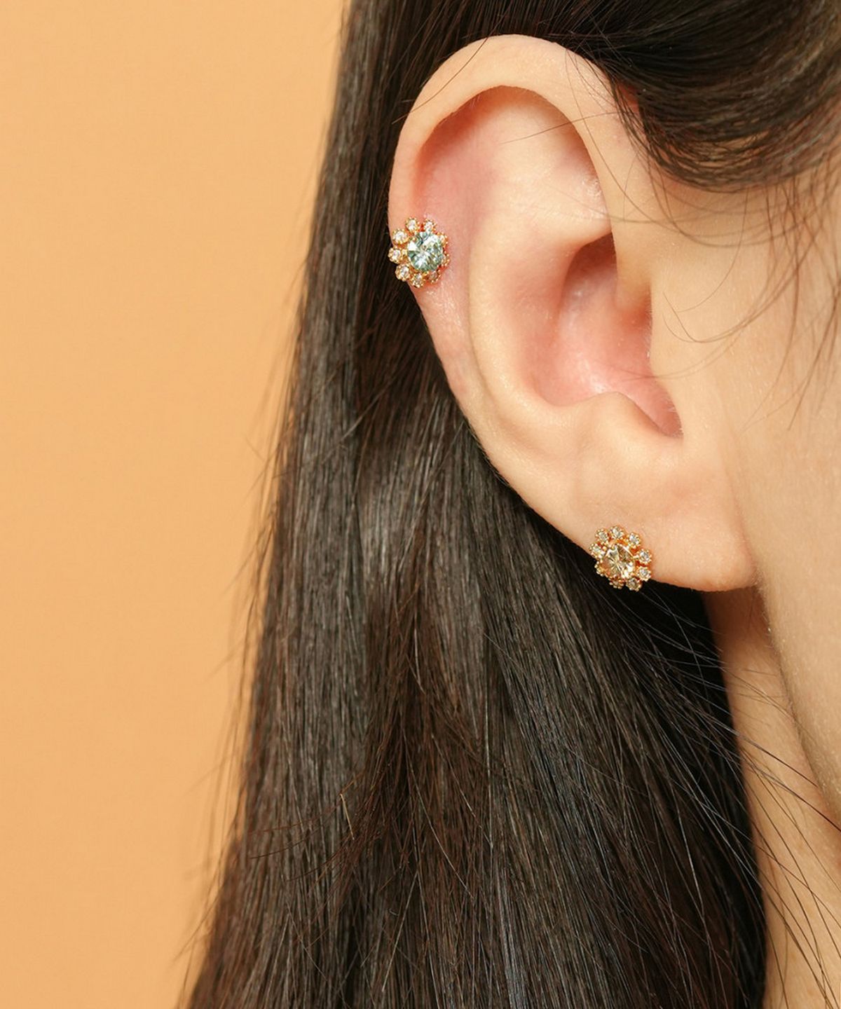미니멀피어싱(MINIMALPIERCING) 14K 모이사나이트 다이아 컬러 데이지 피어싱 귀걸이