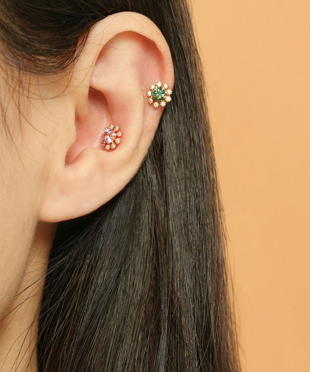 미니멀피어싱(MINIMALPIERCING) 14K 모이사나이트 다이아 컬러 데이지 피어싱 귀걸이