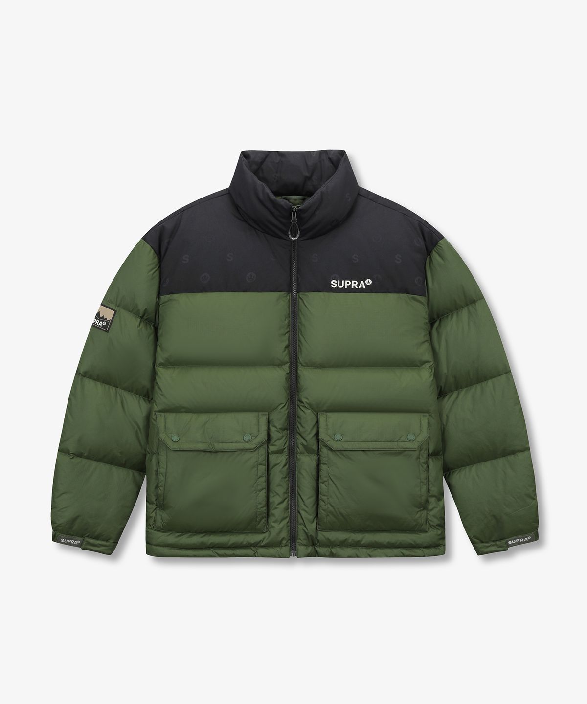 수프라(SUPRA) 자가드 배색 숏 다운 자켓(KHAKI)