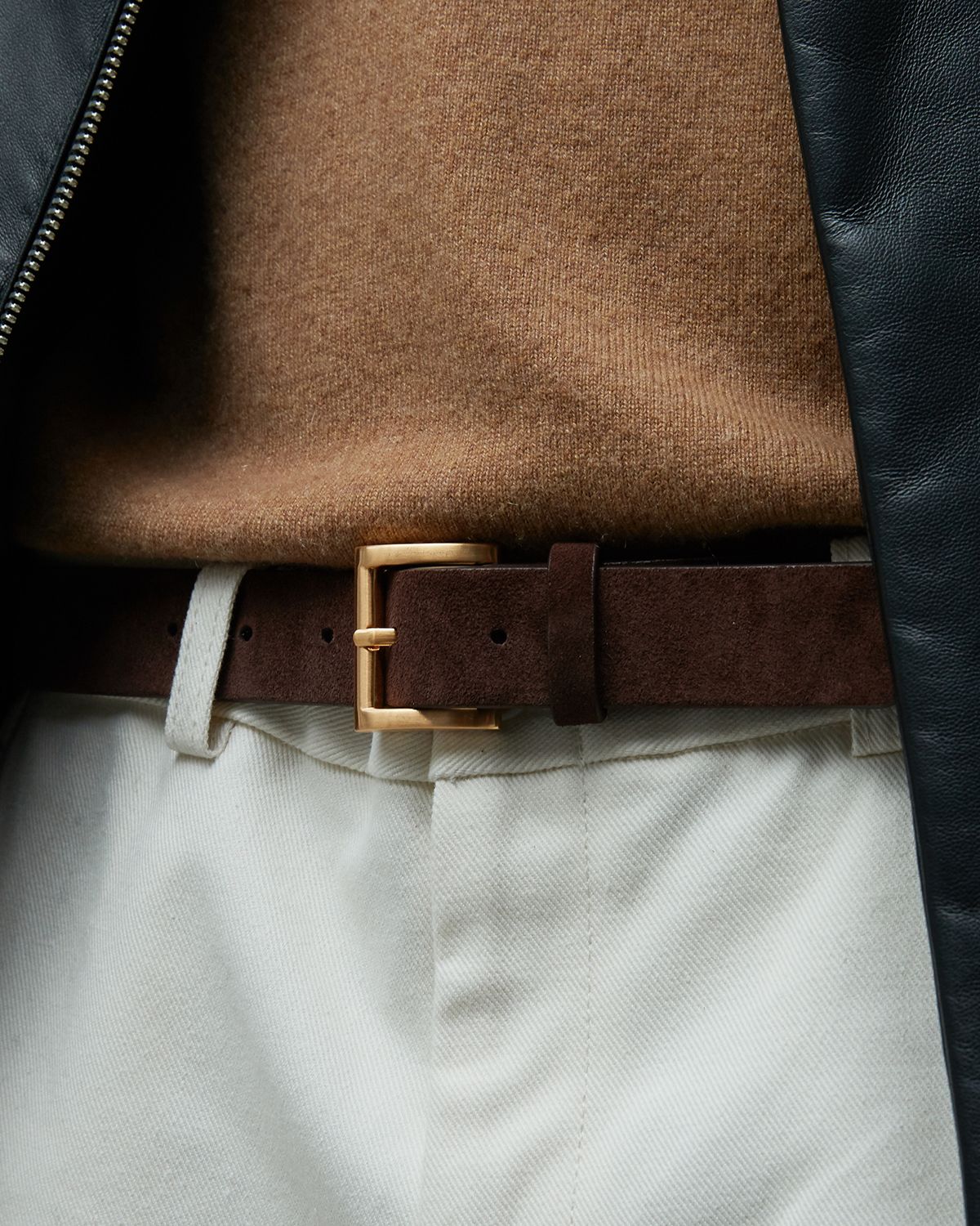 베르데마르(VERDEMAR) Suede square leather belt_Camel