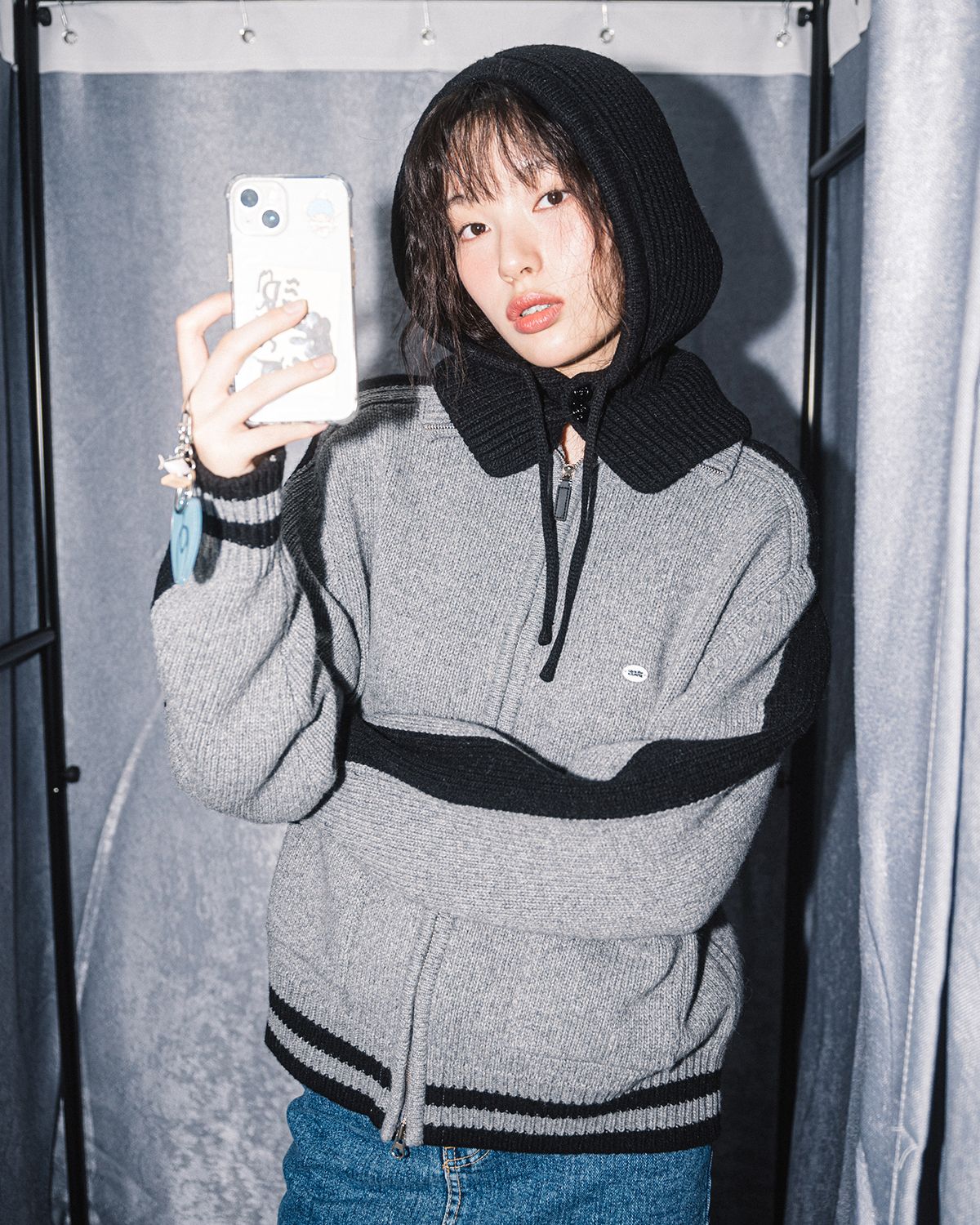 해비즘(HAVISM) WOOL VARSITY KNIT ZIPUP JACKET(GREY)