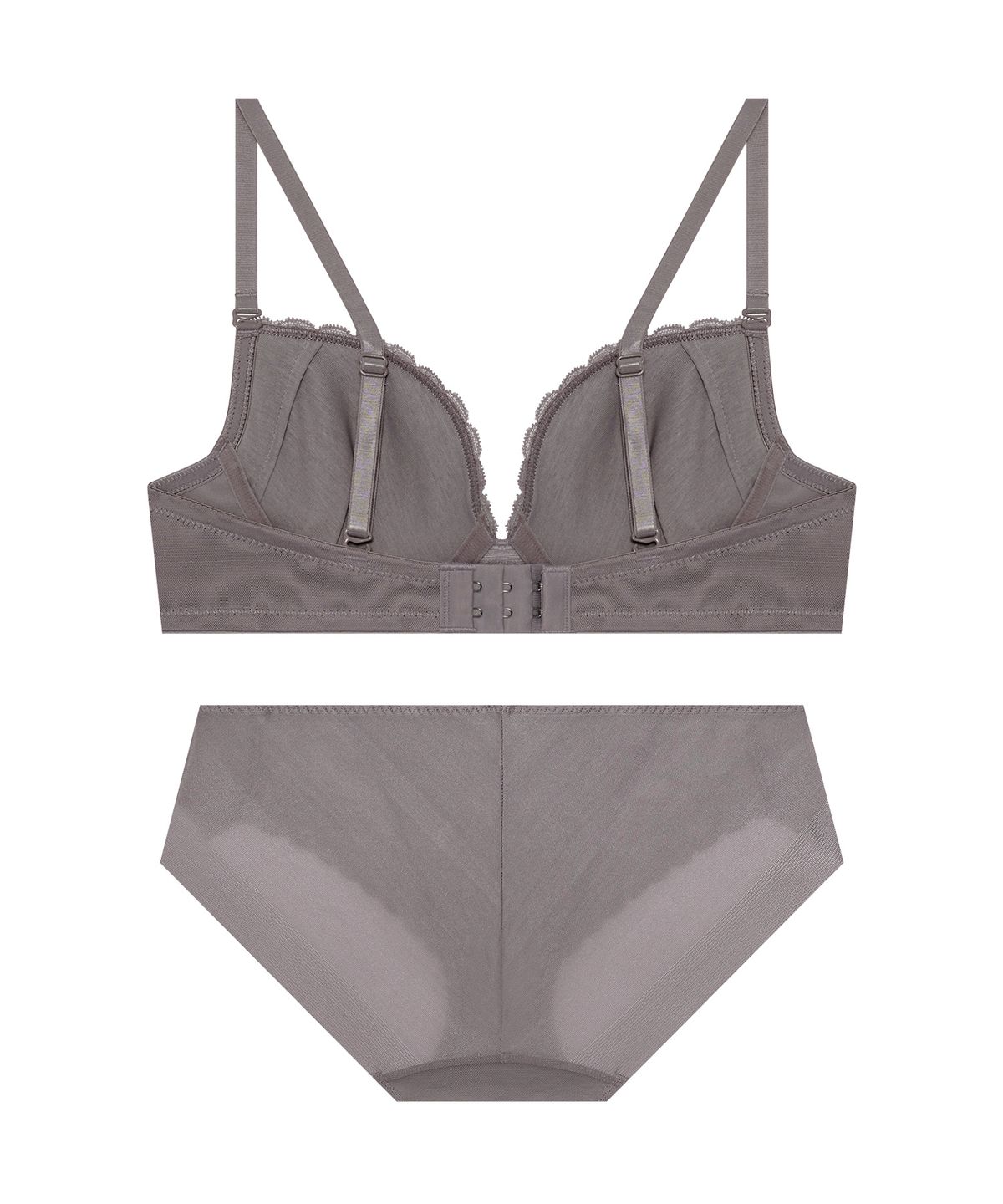 엘르이너웨어(ELLE INNERWEAR) 아델라 딥브이 레이스 브라 팬티 세트 - 로지그레이