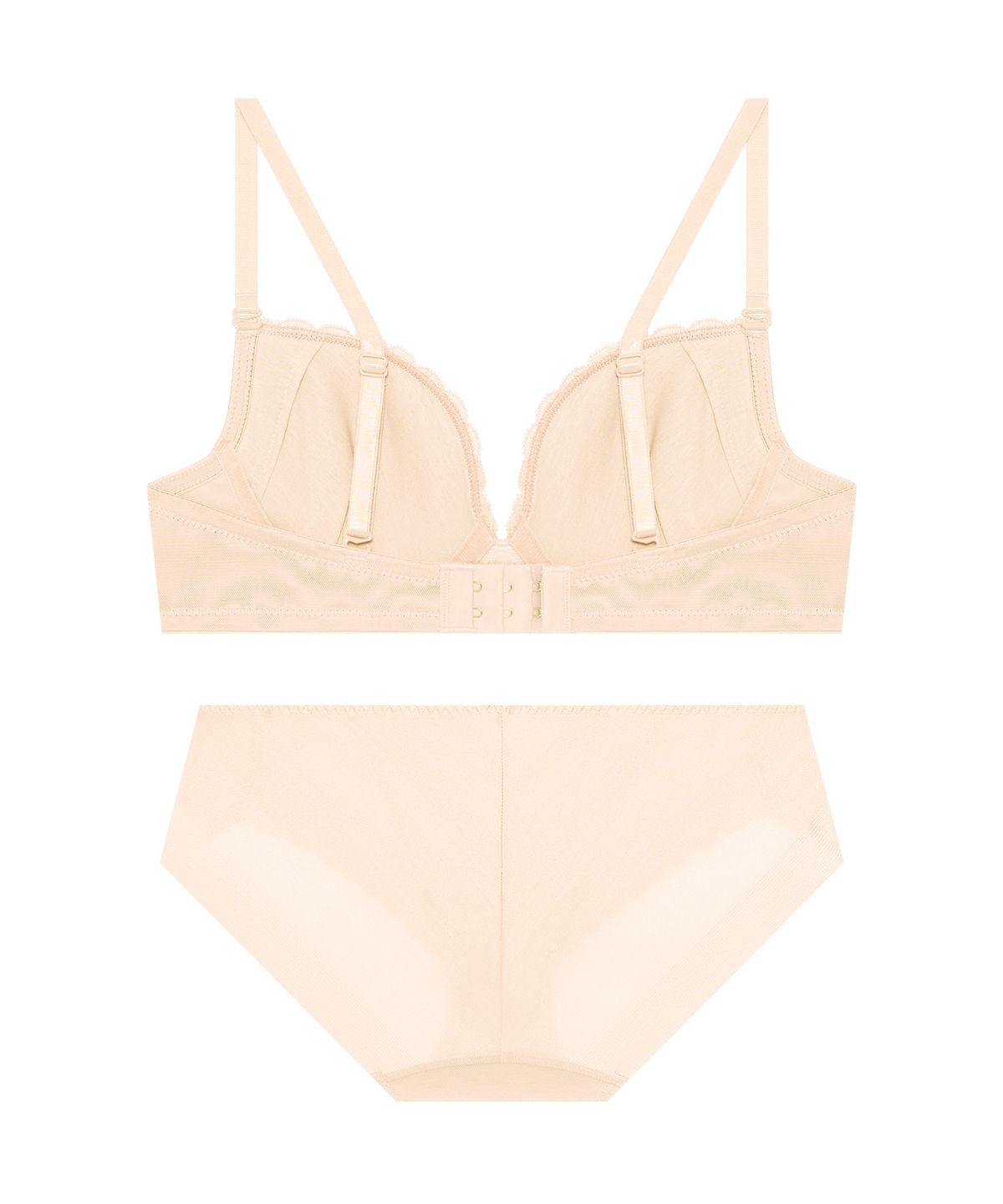 엘르이너웨어(ELLE INNERWEAR) 아델라 딥브이 레이스 브라 팬티 세트 - 스킨