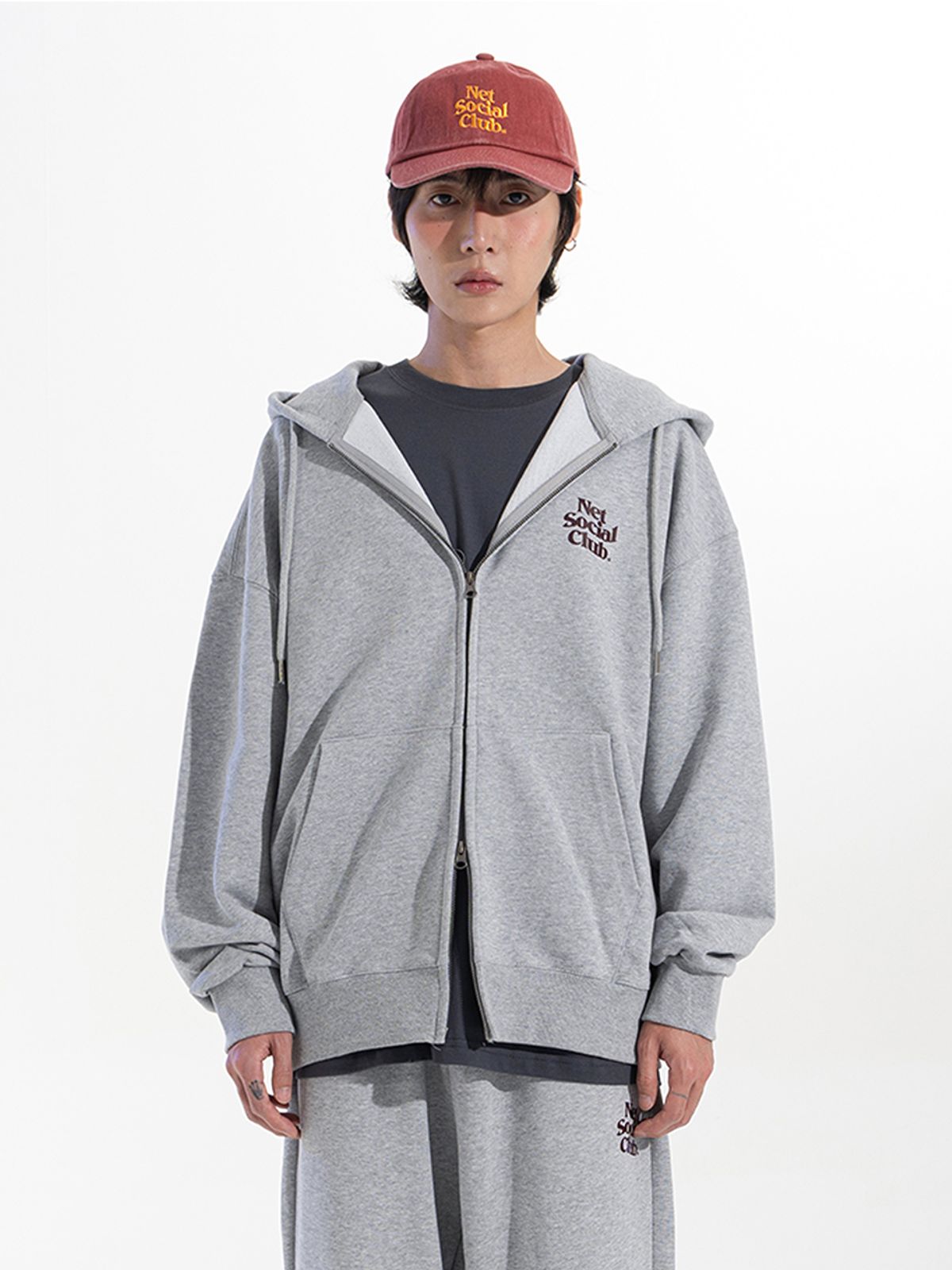 넷소셜클럽(NET SOCIAL CLUB) WAVY LOGO HOOD ZIP-UP (MELANGE)
