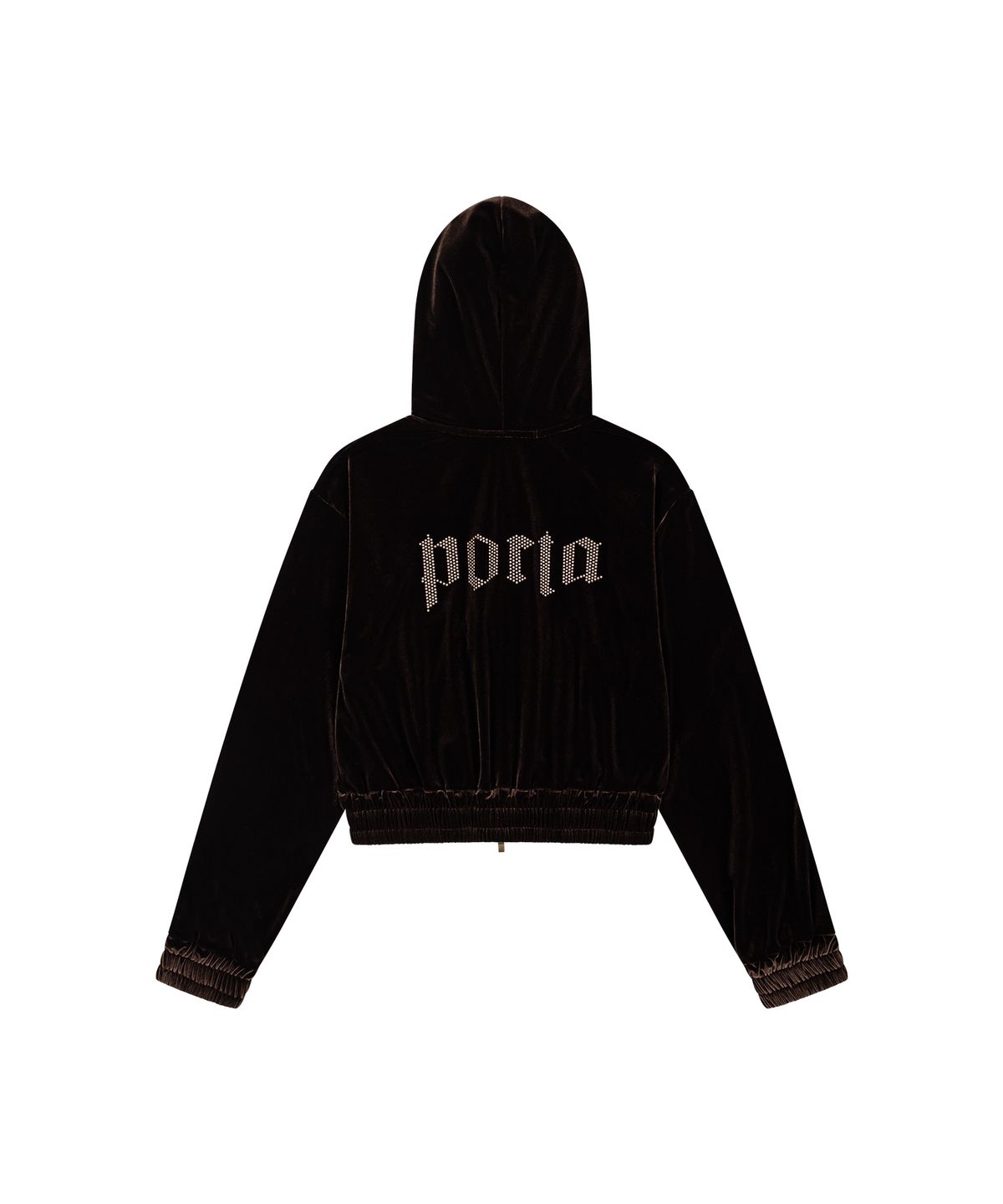더포르타(THEPORTA) HOTFIX LOGO VELVET HOODIE ZIP-UP, BROWN