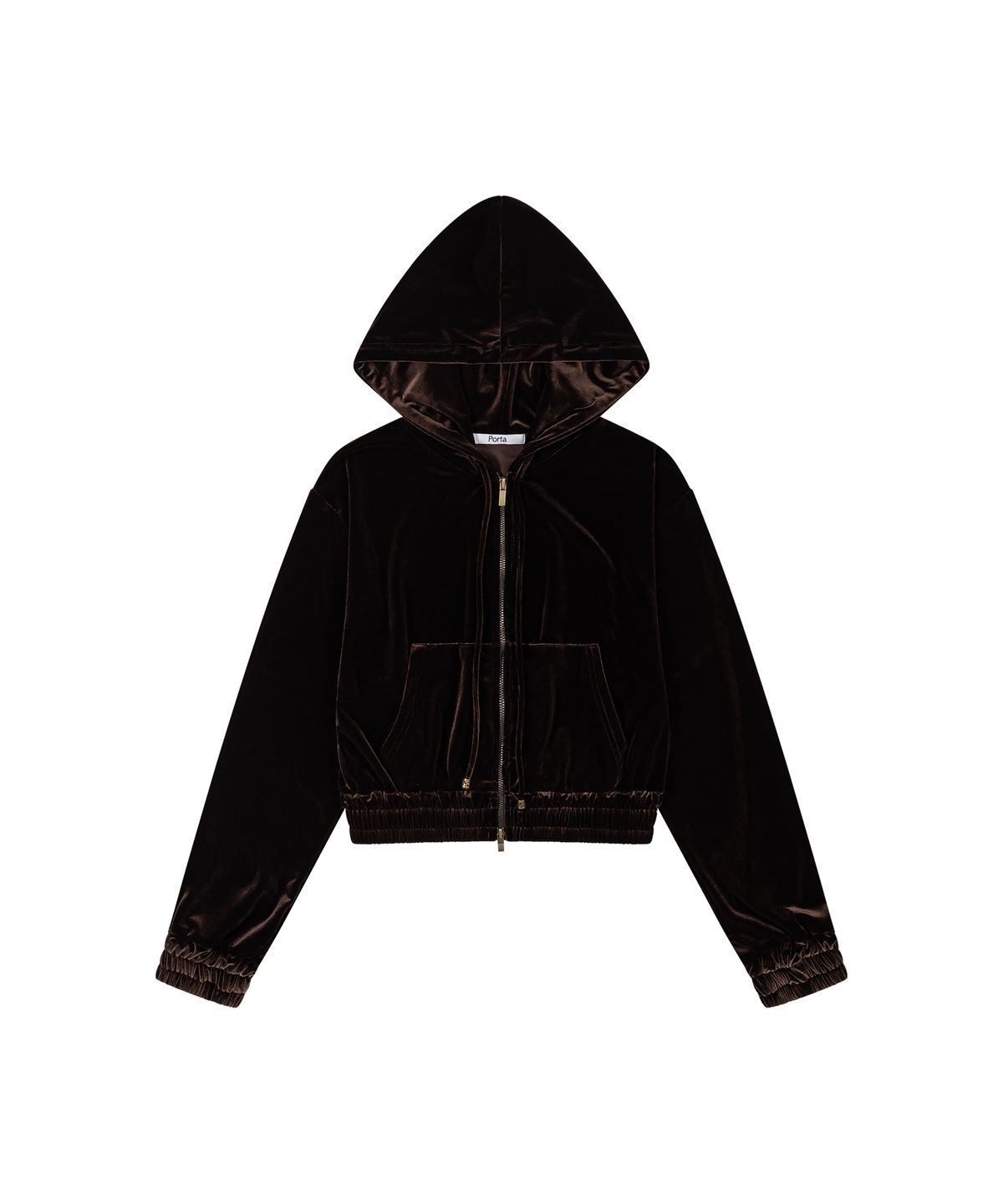 더포르타(THEPORTA) HOTFIX LOGO VELVET HOODIE ZIP-UP, BROWN