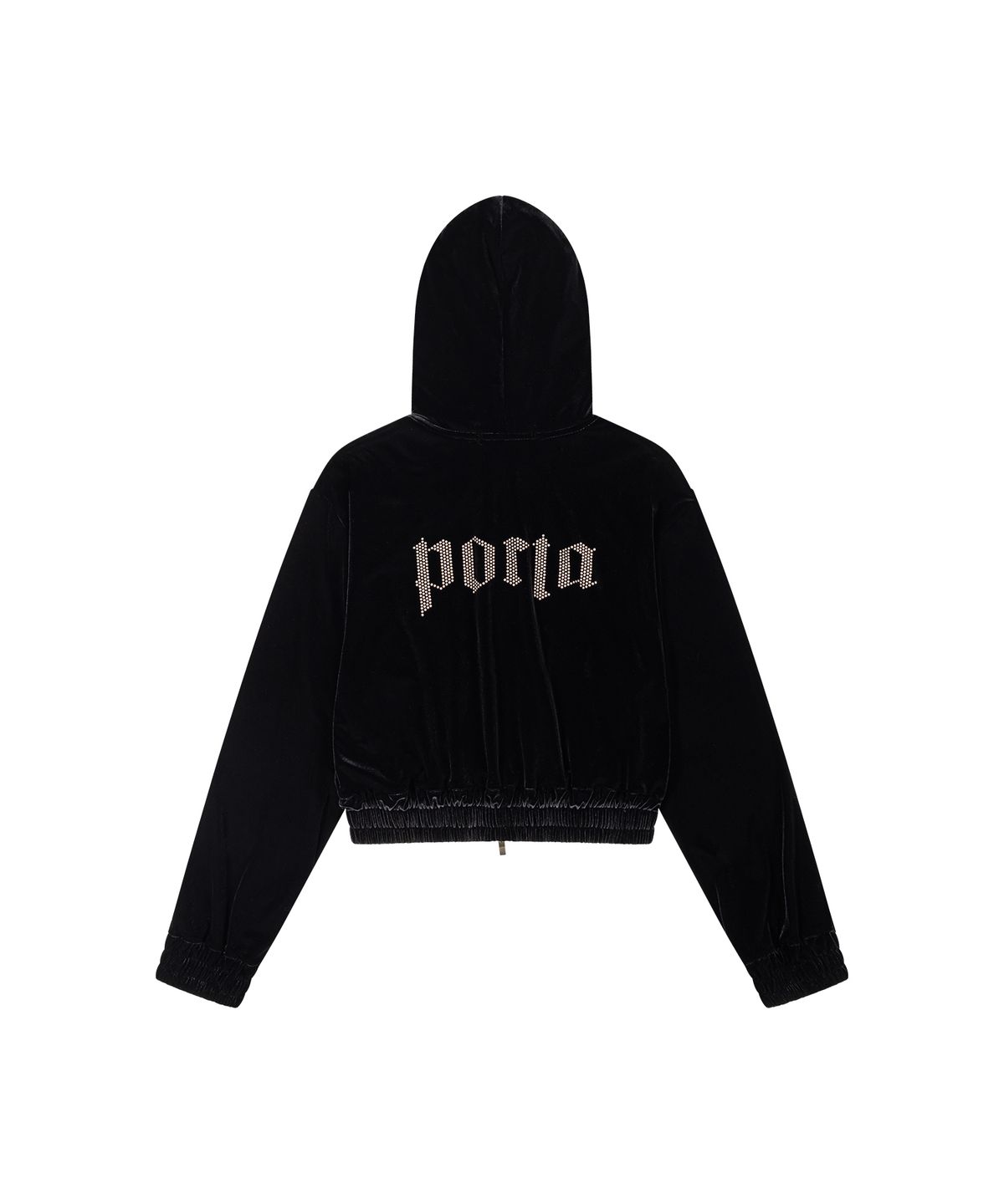 더포르타(THEPORTA) HOTFIX LOGO VELVET HOODIE ZIP-UP, BLACK