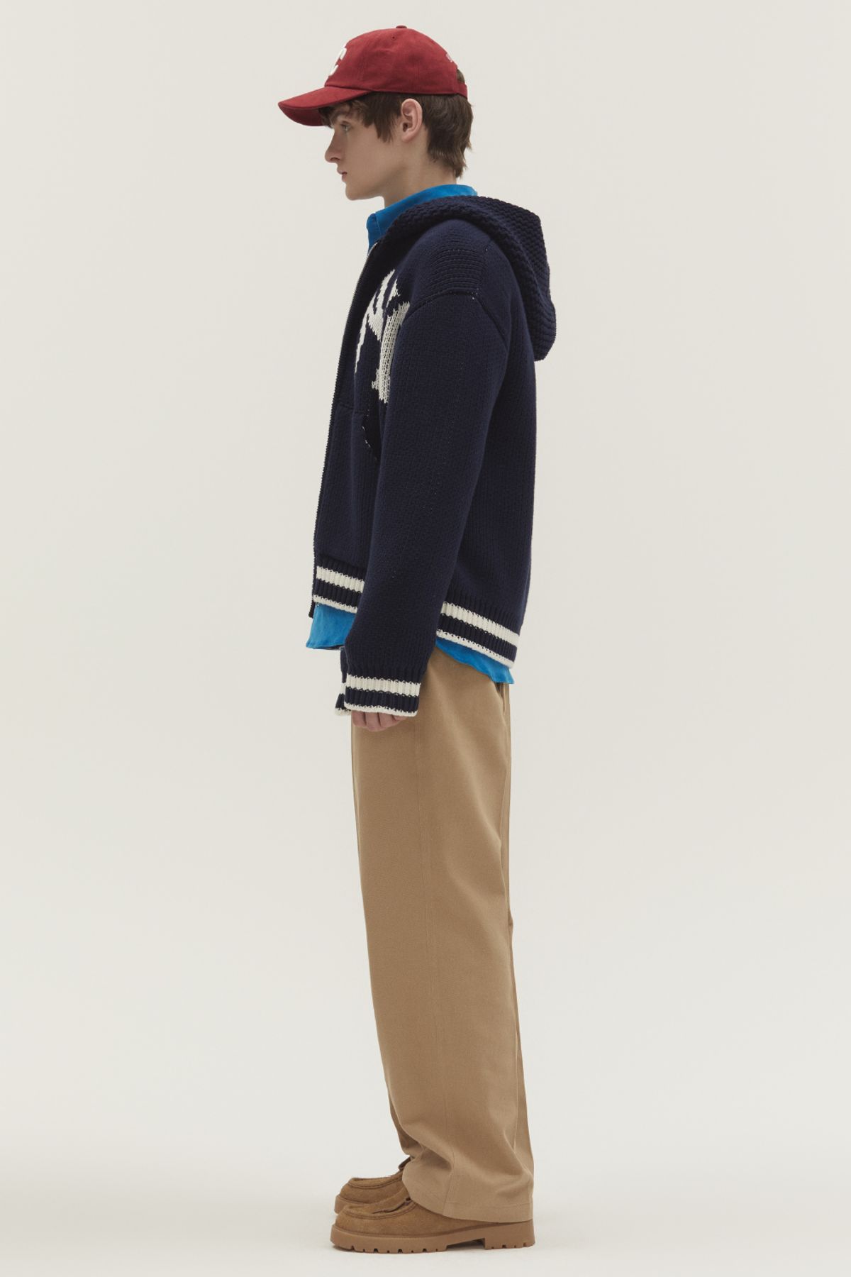 노앙(NOHANT) NYC RIBBED KNIT HOODIE ZIP-UP NAVY