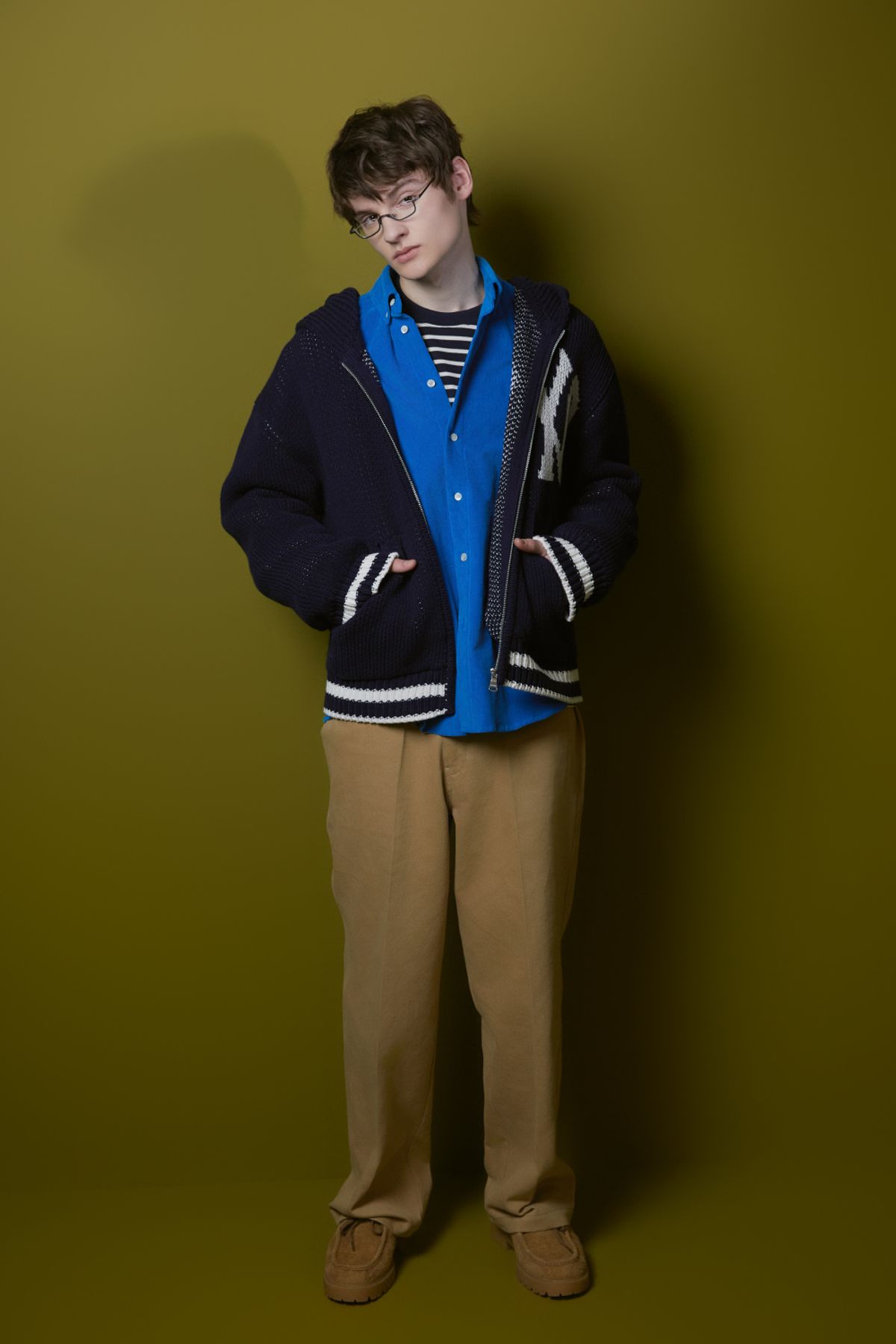노앙(NOHANT) NYC RIBBED KNIT HOODIE ZIP-UP NAVY