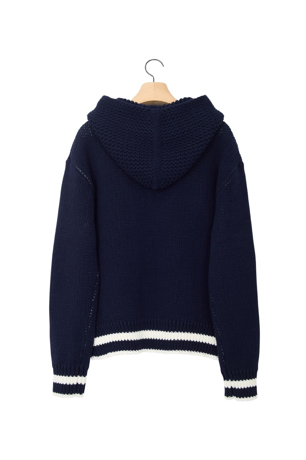노앙(NOHANT) NYC RIBBED KNIT HOODIE ZIP-UP NAVY