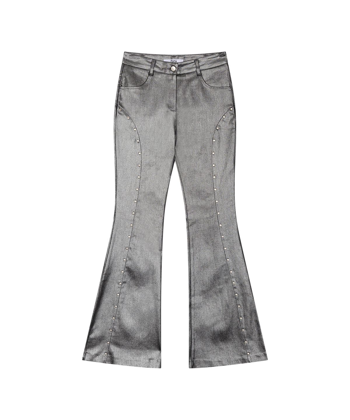 더포르타(THEPORTA) LINE STUD BOOT CUT PANTS, SILVER