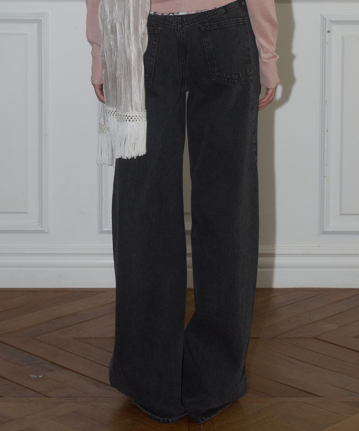 더포르타(THEPORTA) DOUBLE CURVED DENIM PANTS, DARK GREY