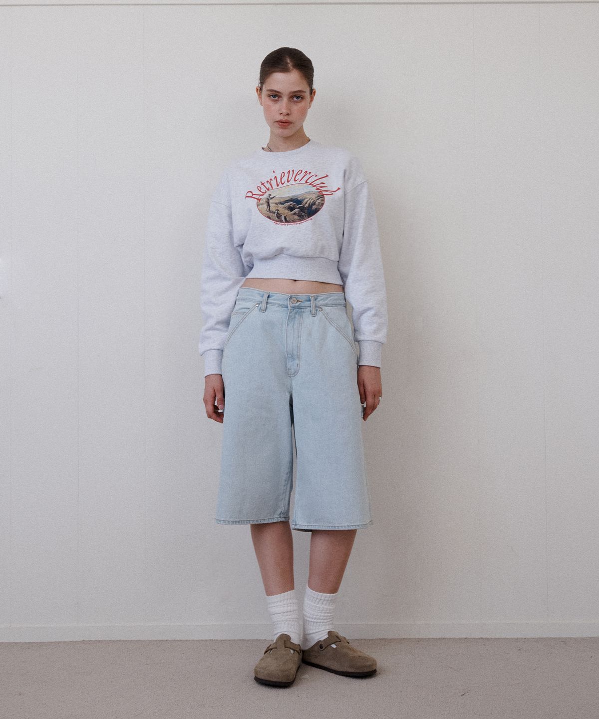리트리버클럽(RETRIEVER CLUB) PAINTING CROP CREWNECK [MELANGE GRAY]
