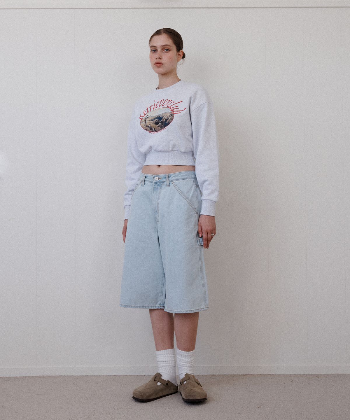 리트리버클럽(RETRIEVER CLUB) PAINTING CROP CREWNECK [MELANGE GRAY]