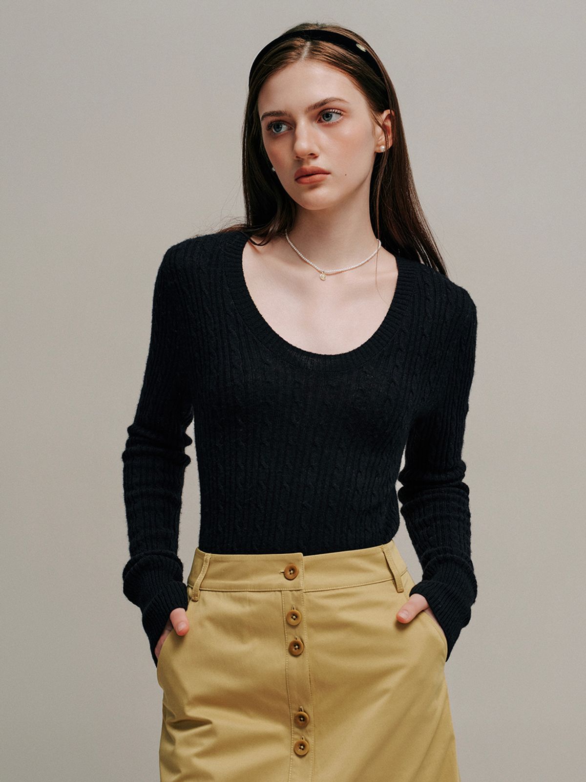 르니나(LENINA) IVE u-neck long knit_3colors
